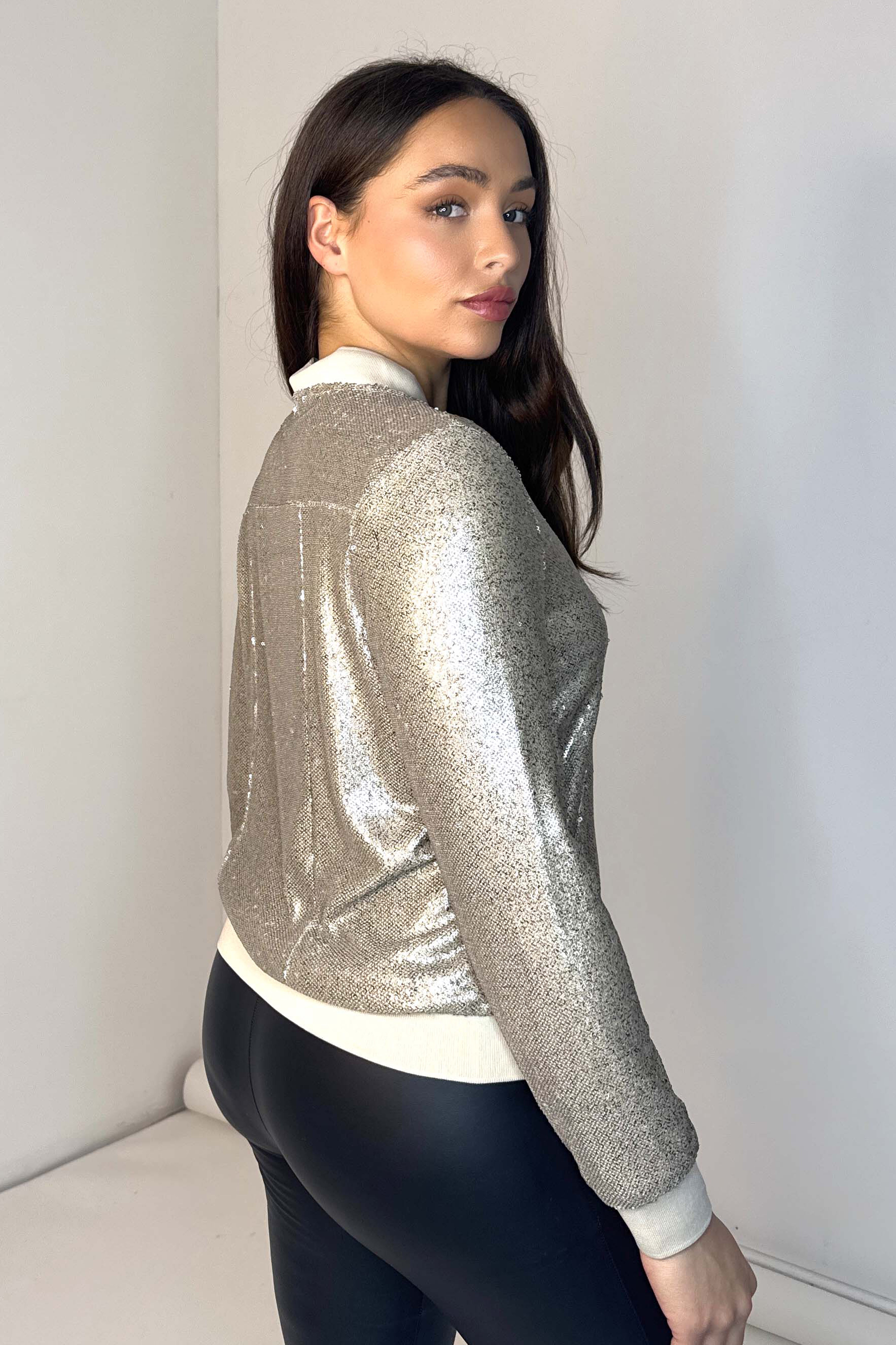 Sequin Champagne Disco Varsity Jacket