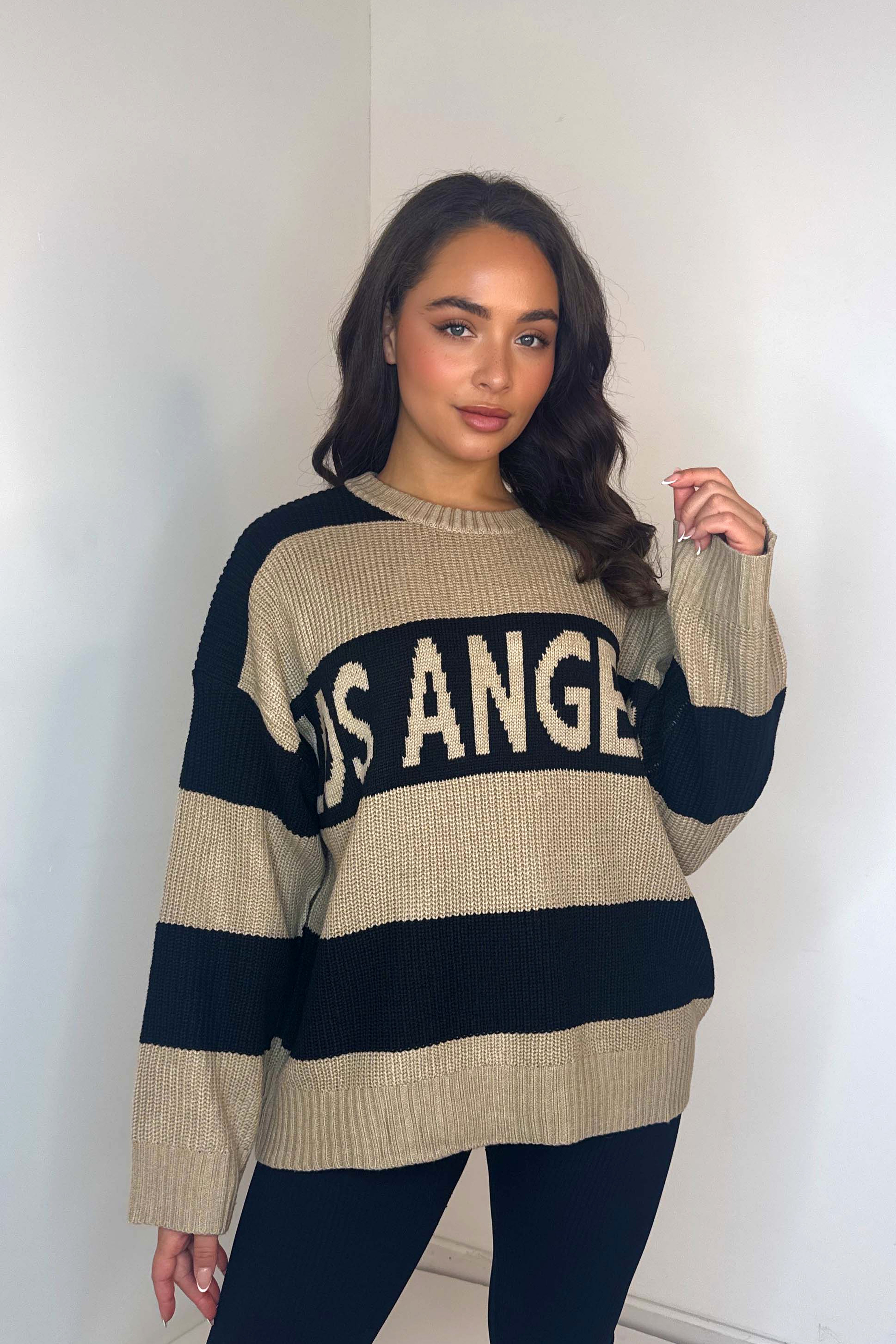 Chunky Knit Stripy Slogan Relaxed Fit Jumper