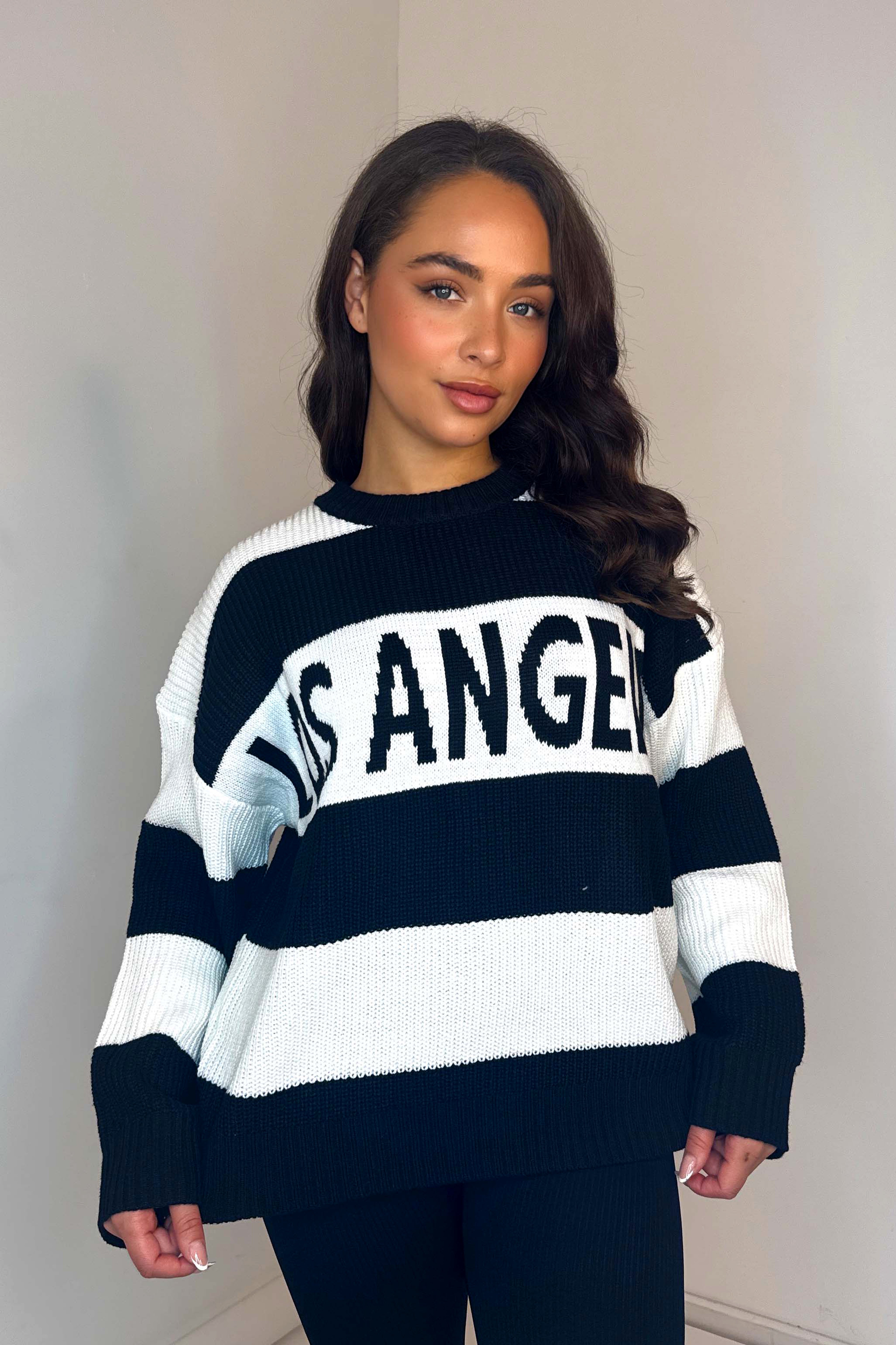 Chunky Knit Stripy Slogan Relaxed Fit Jumper