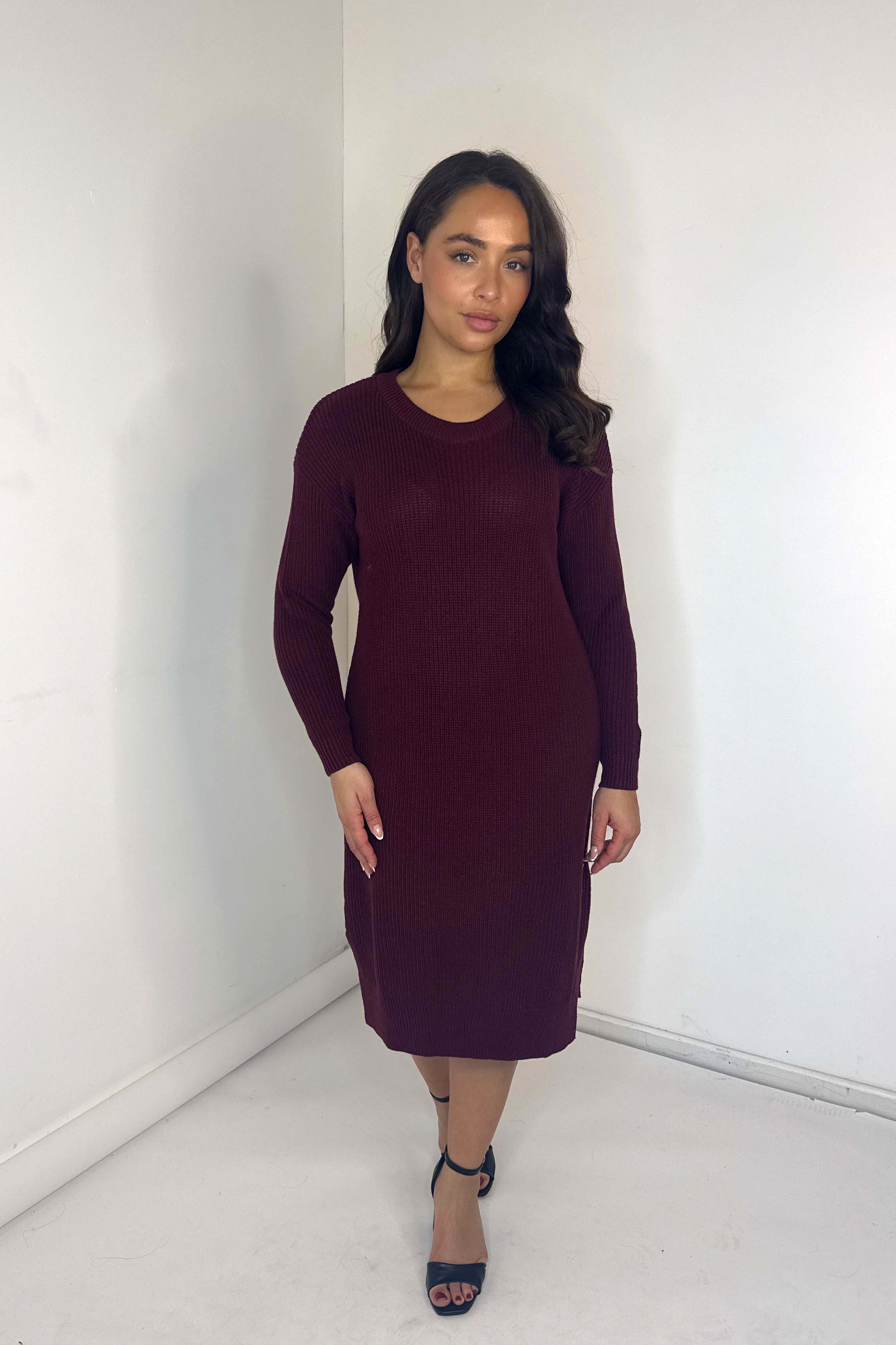 Chunky Knit Side Slit Midi Jumper Dress