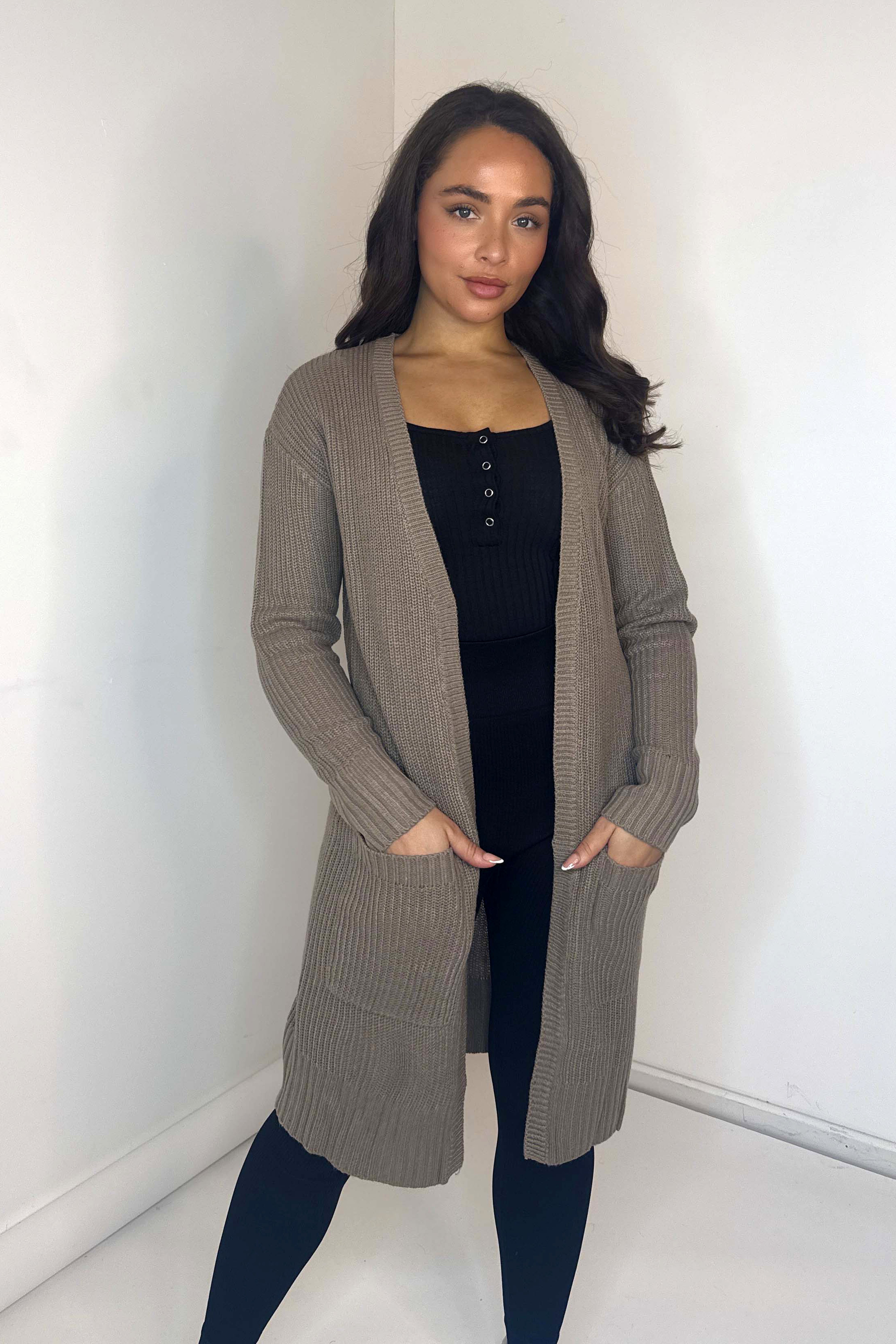 Chunky Knit Side Pocket Longline Cardigan