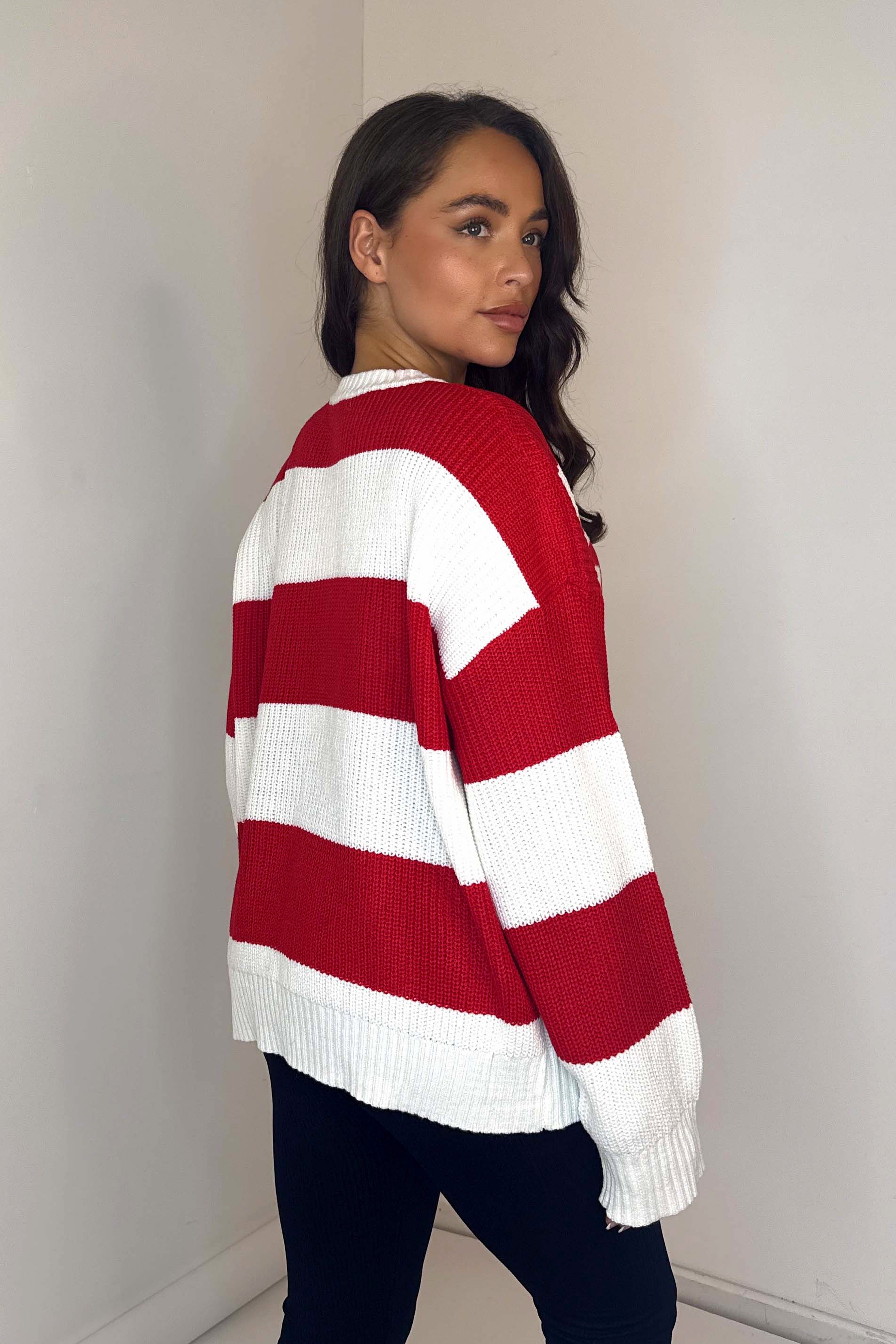 Chunky Knit Stripy Slogan Relaxed Fit Jumper