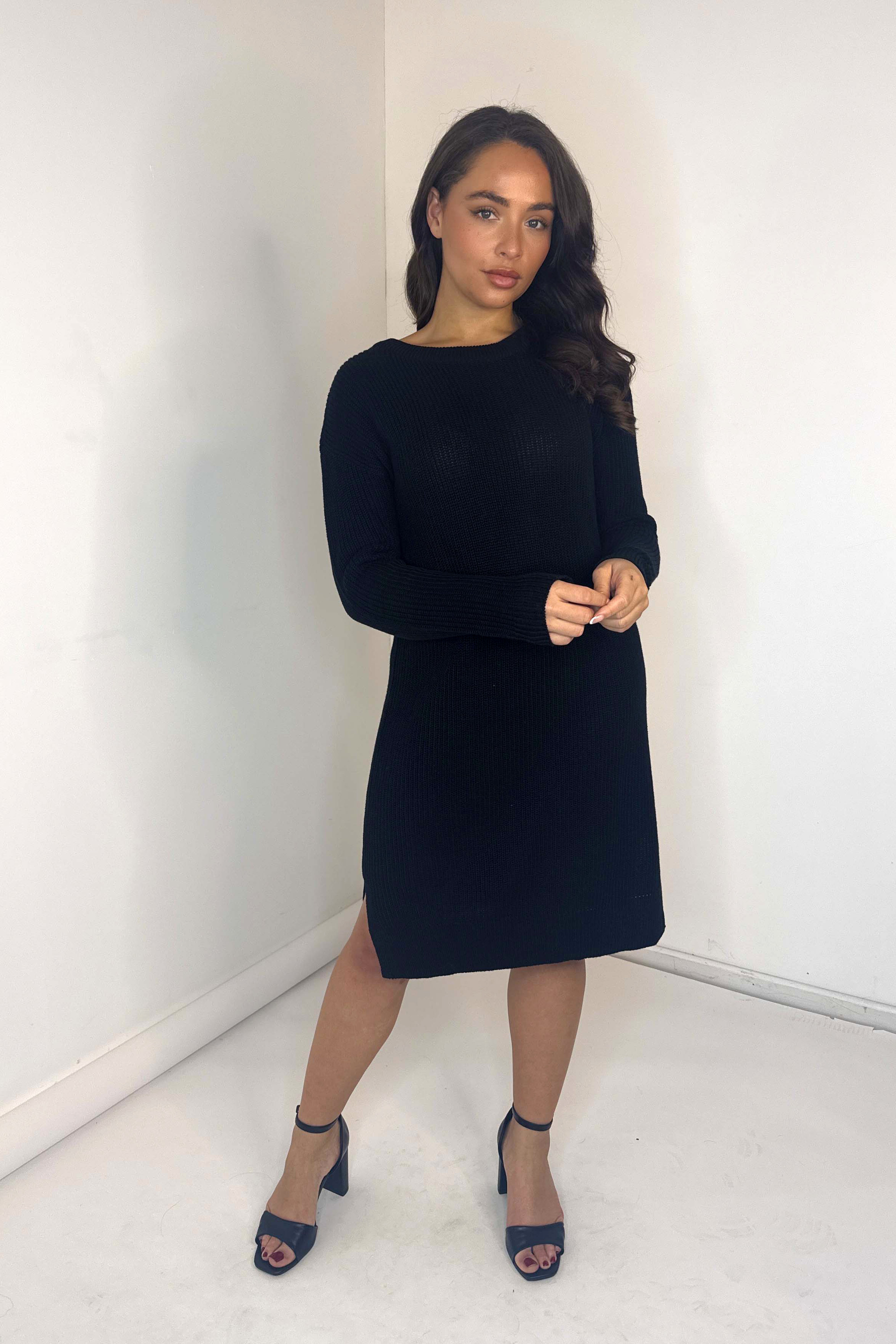 Chunky Knit Side Slit Midi Jumper Dress