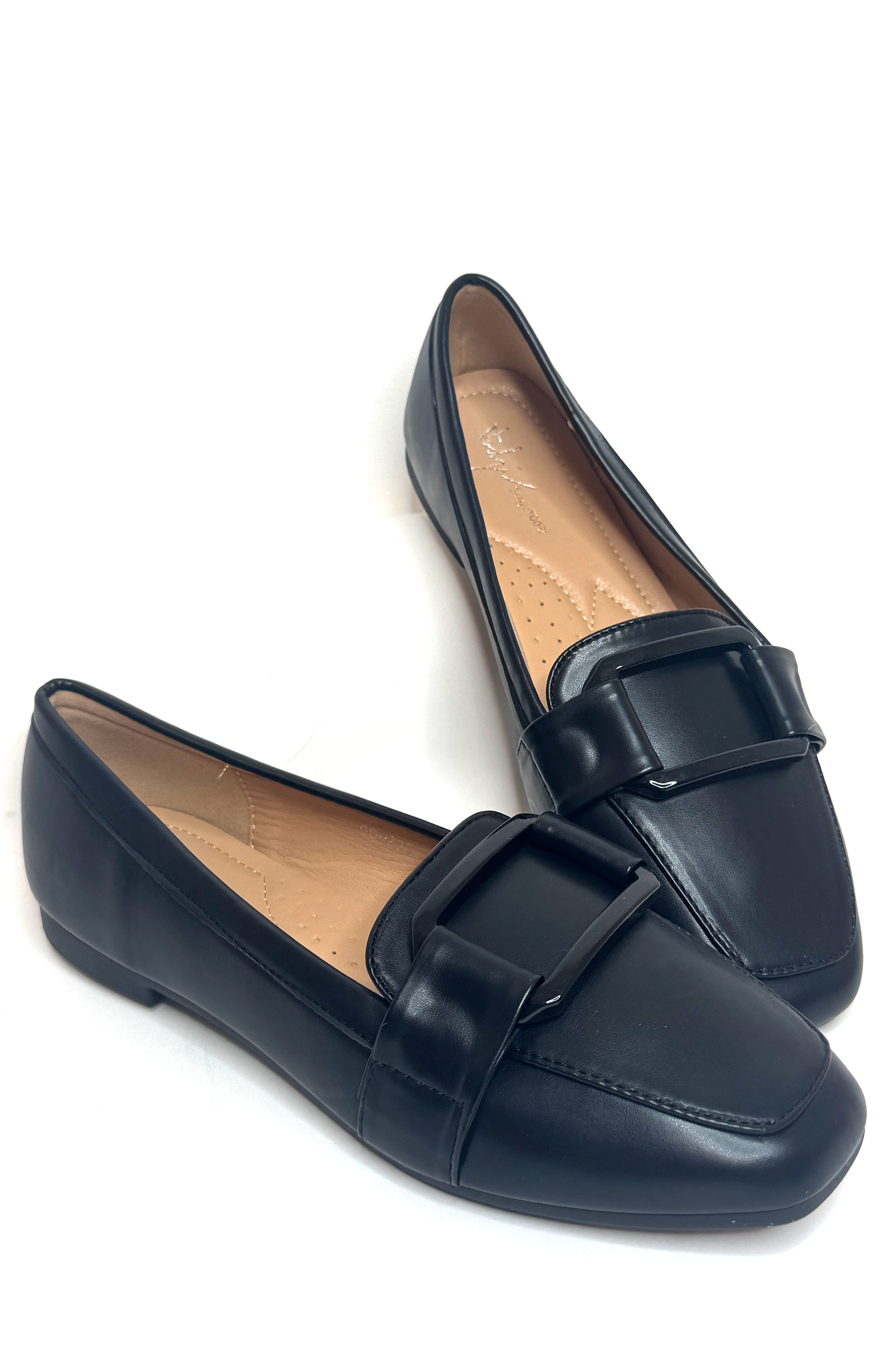 Wholesale Women’s Vegan Leather Buckle Detail Loafer Shoes (BOX OF 12)