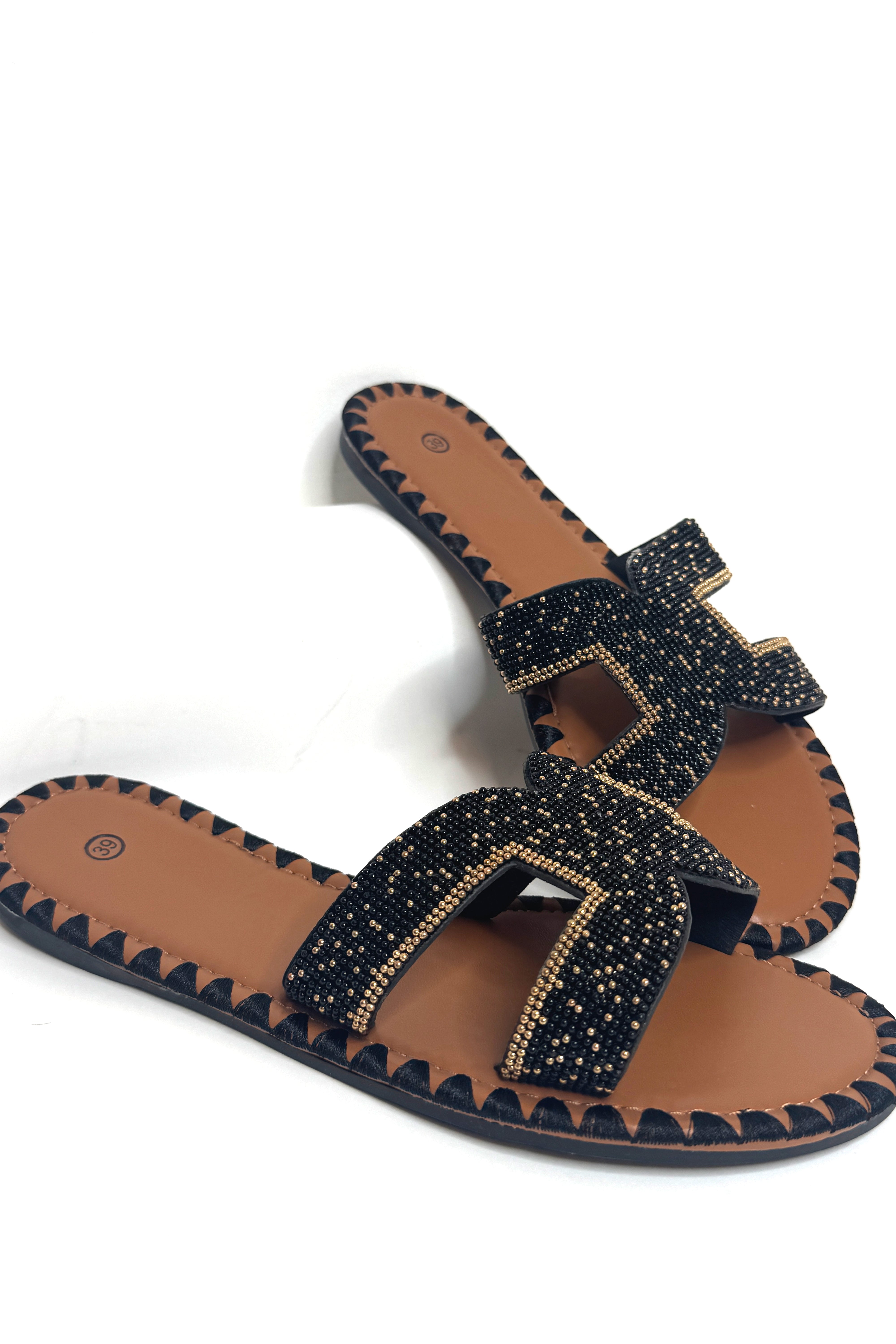 Wholesale Women’s Vegan Leather Encrusted Slider Style Sandals (BOX OF 12)