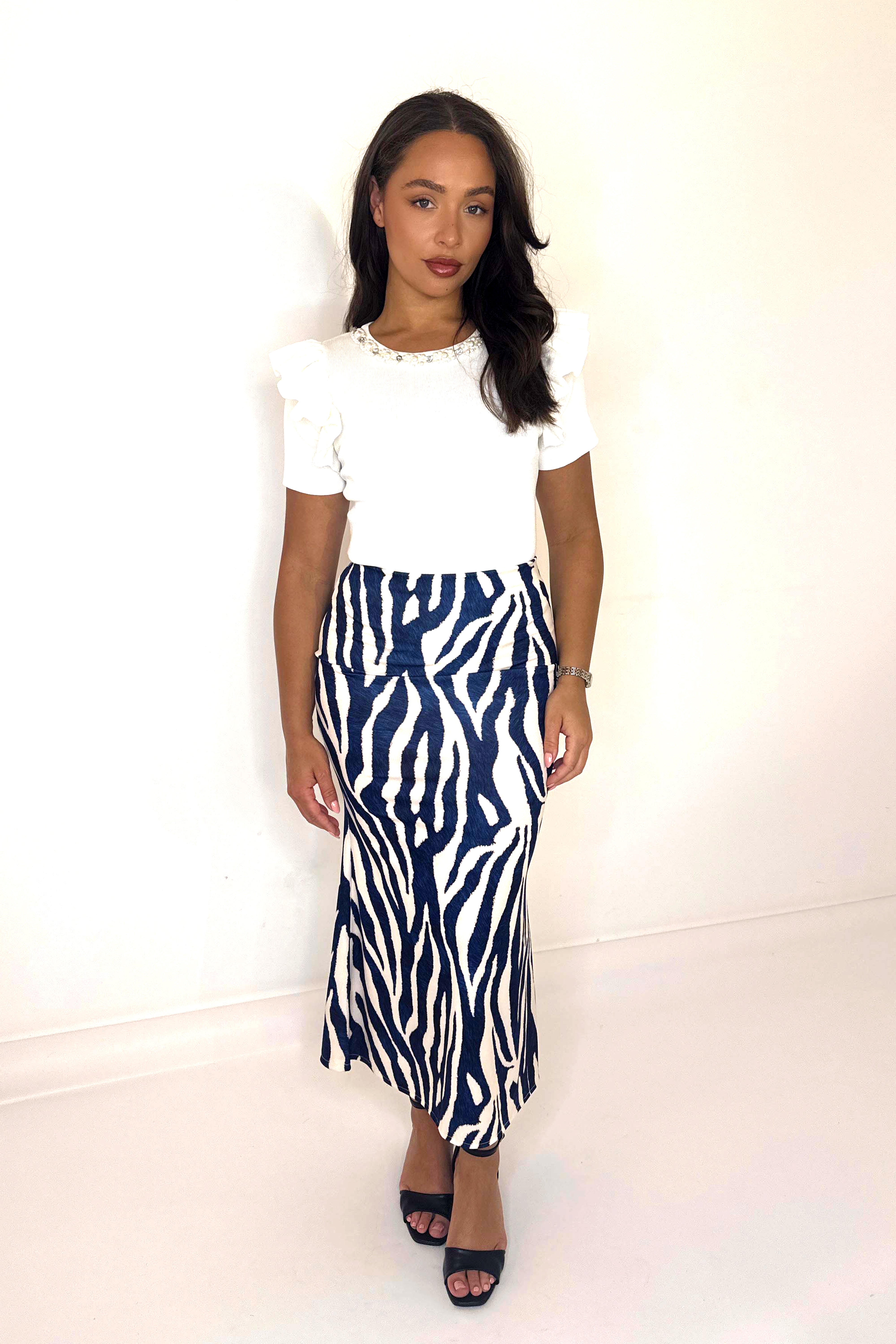 Zebra Print Long Peplum Skirt