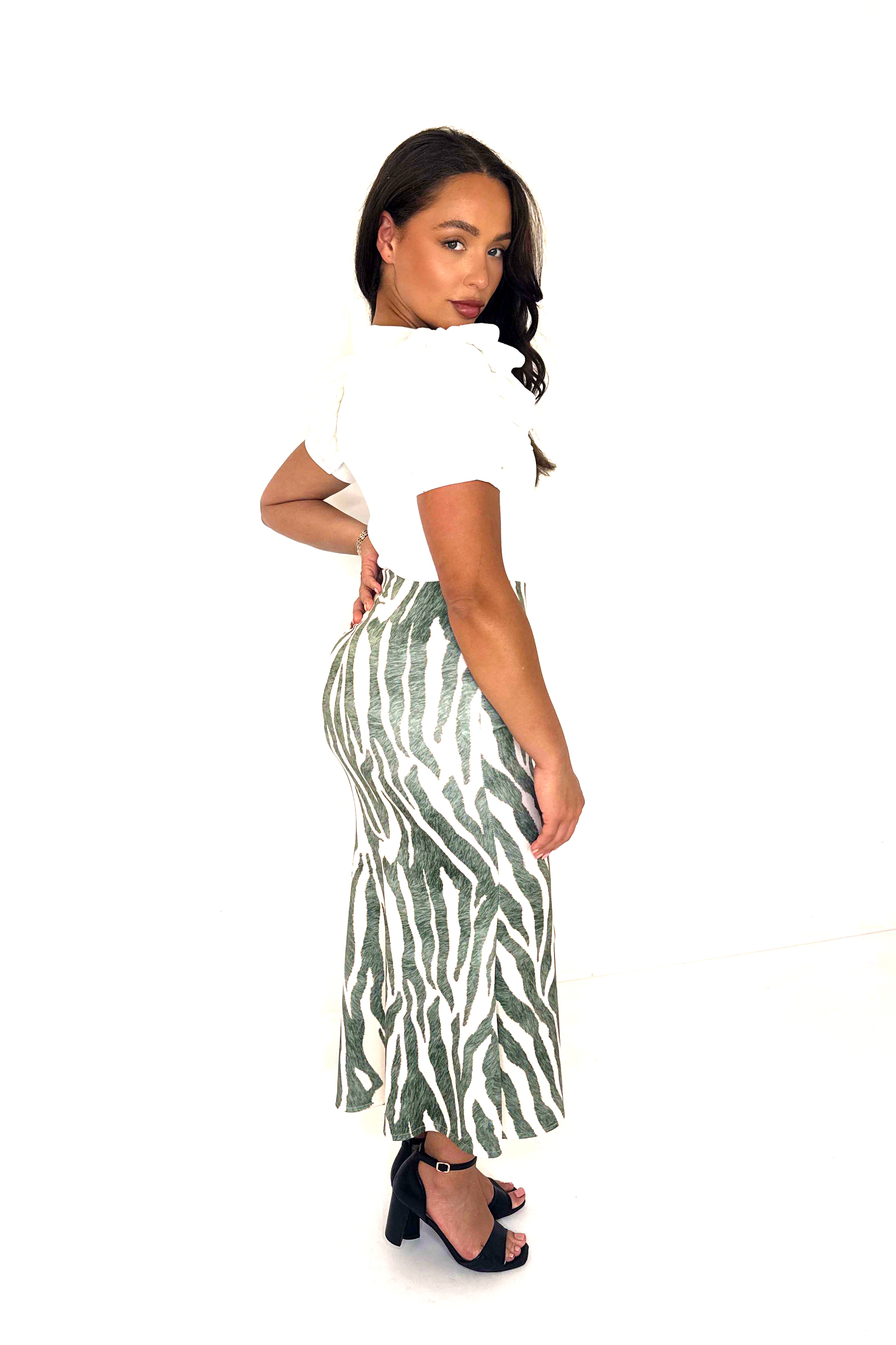 Zebra Print Long Peplum Skirt