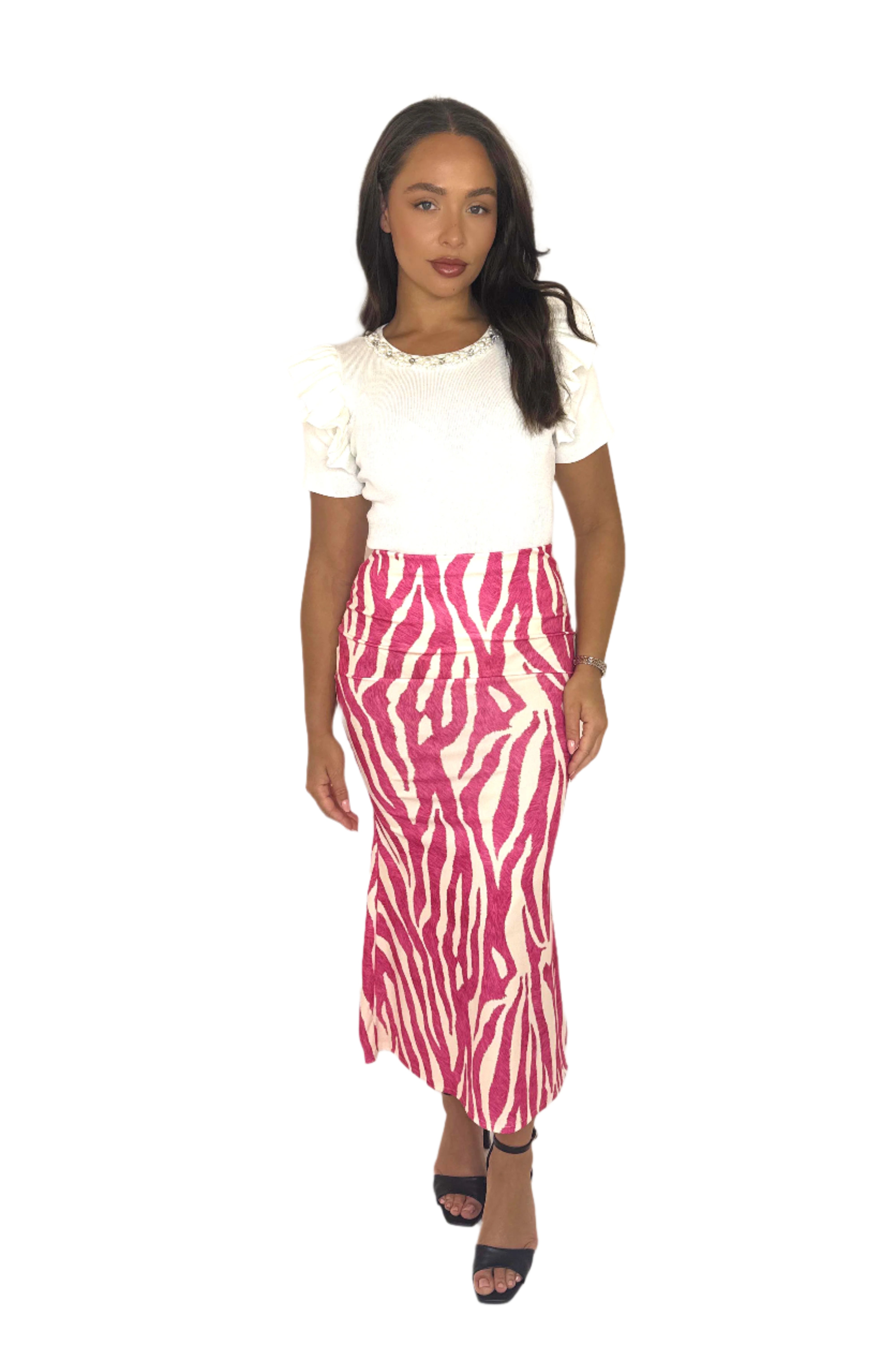 Zebra Print Long Peplum Skirt