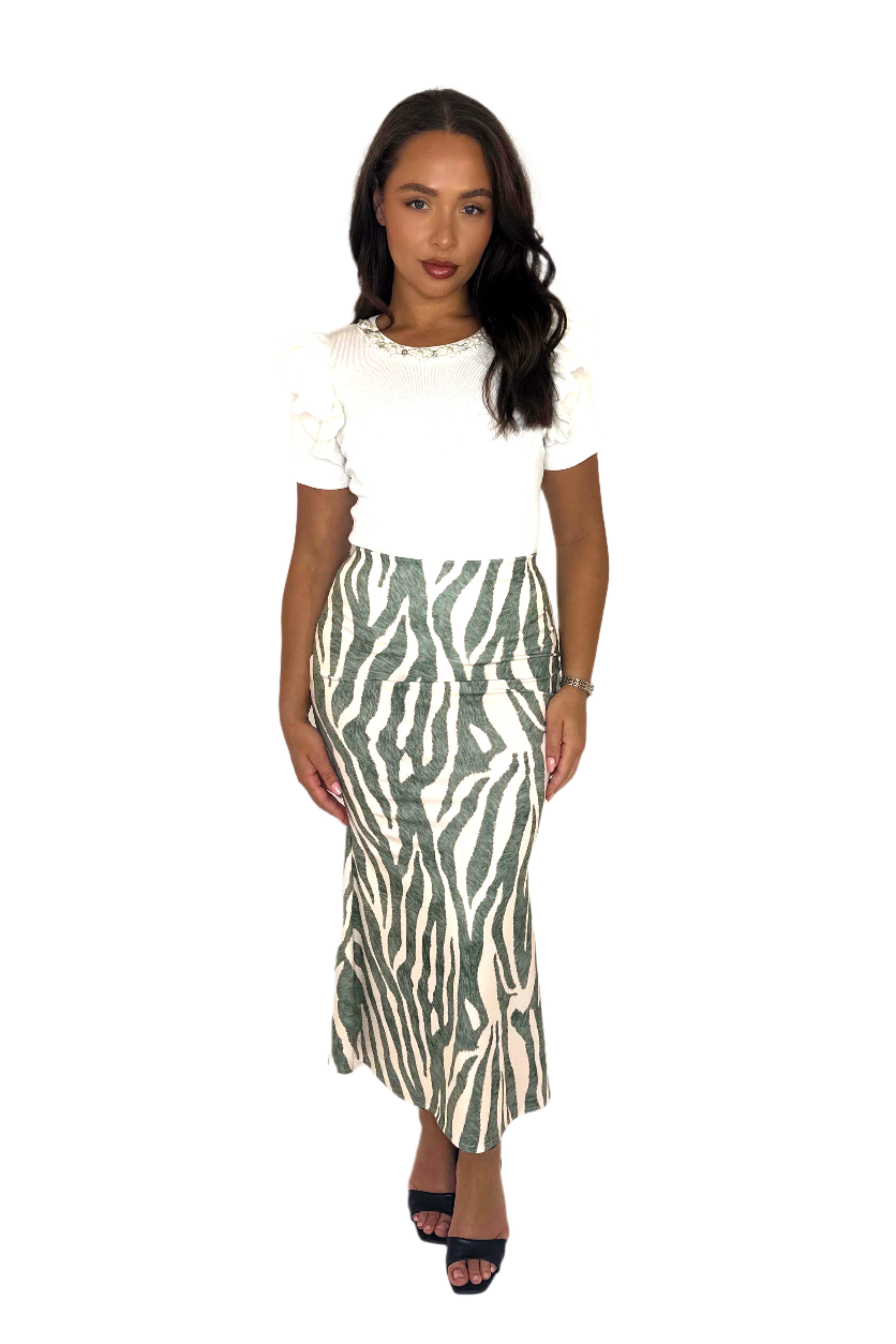 Zebra Print Long Peplum Skirt