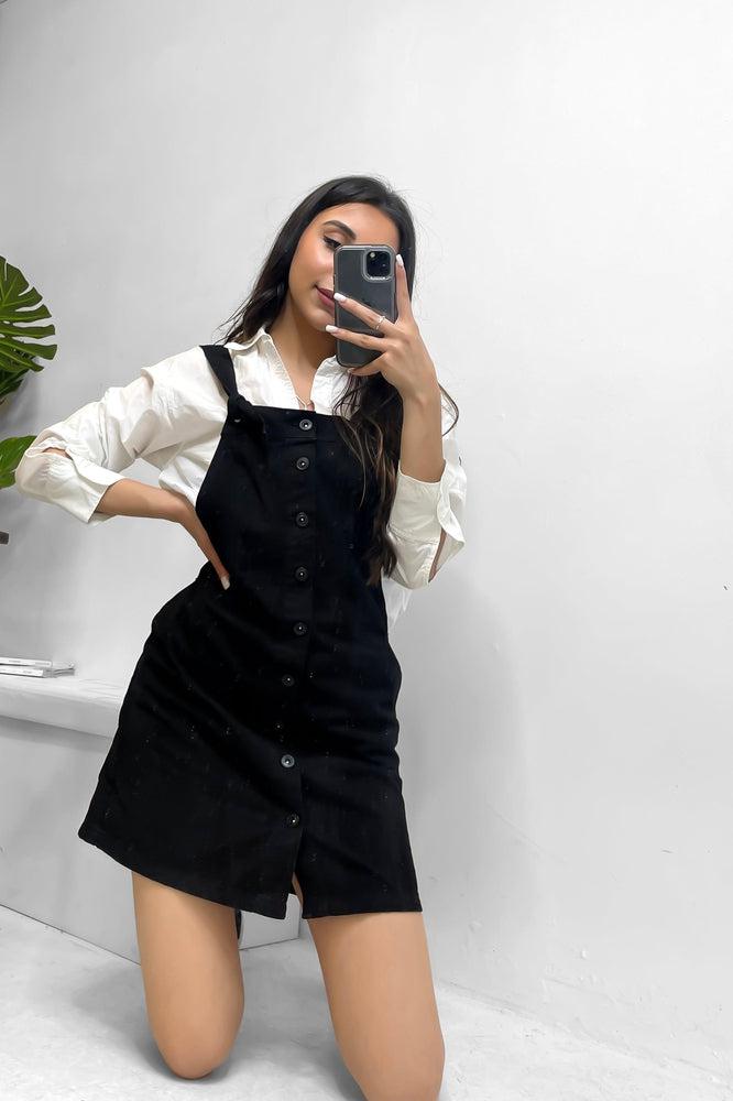 Black denim dungaree shop dress