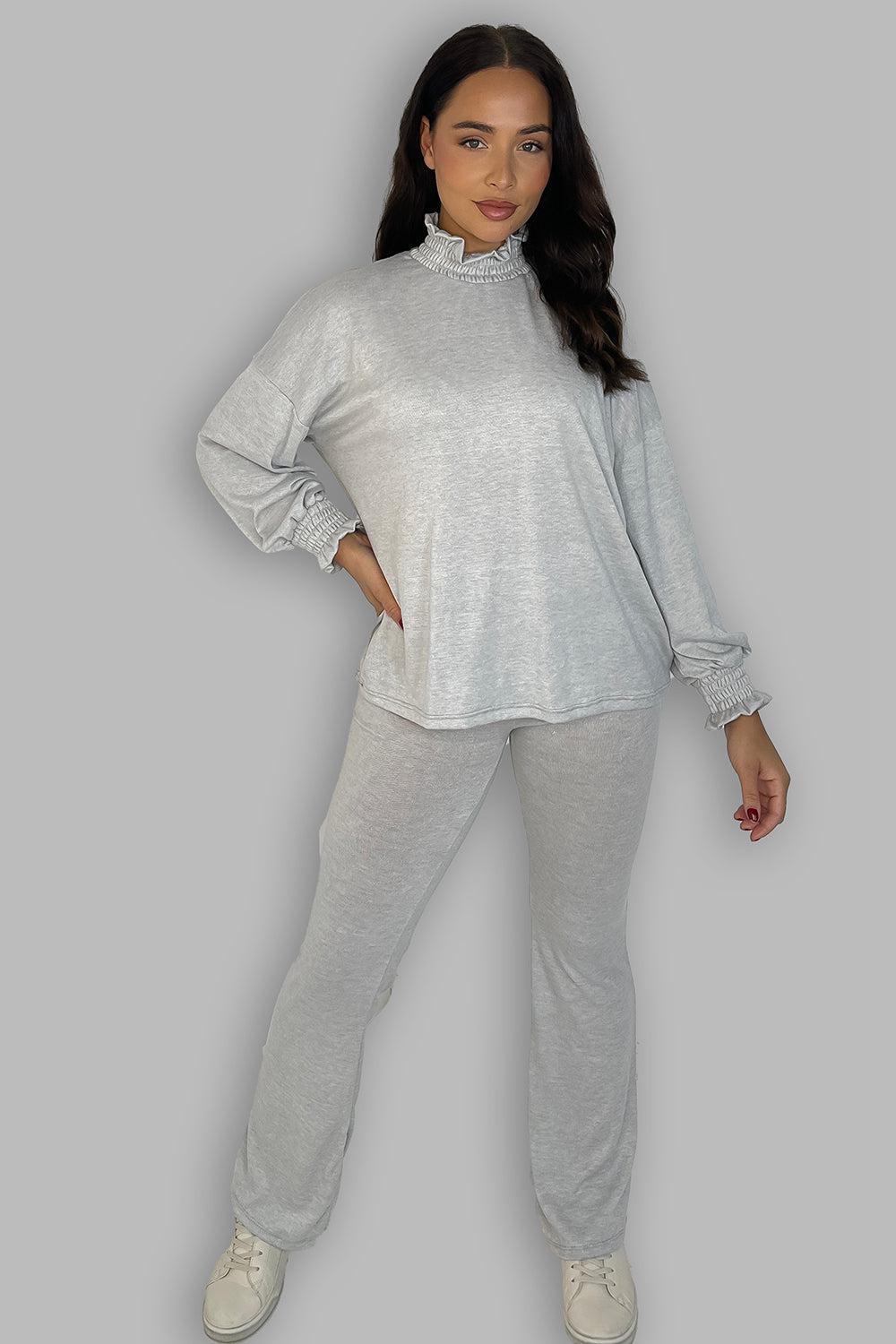 High Ruffle Neck Long Sleeves Tunic And Trousers Set