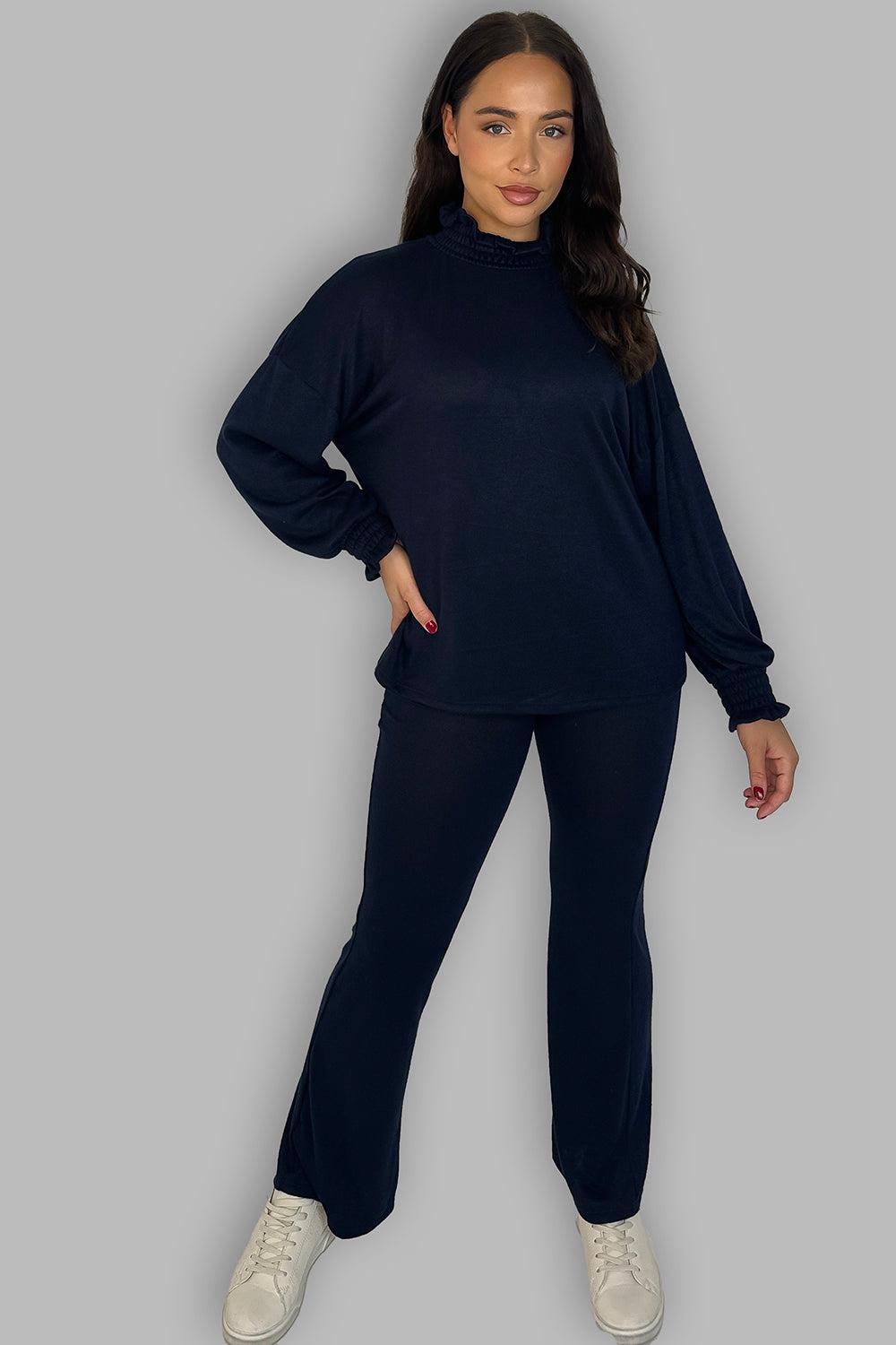 High Ruffle Neck Long Sleeves Tunic And Trousers Set