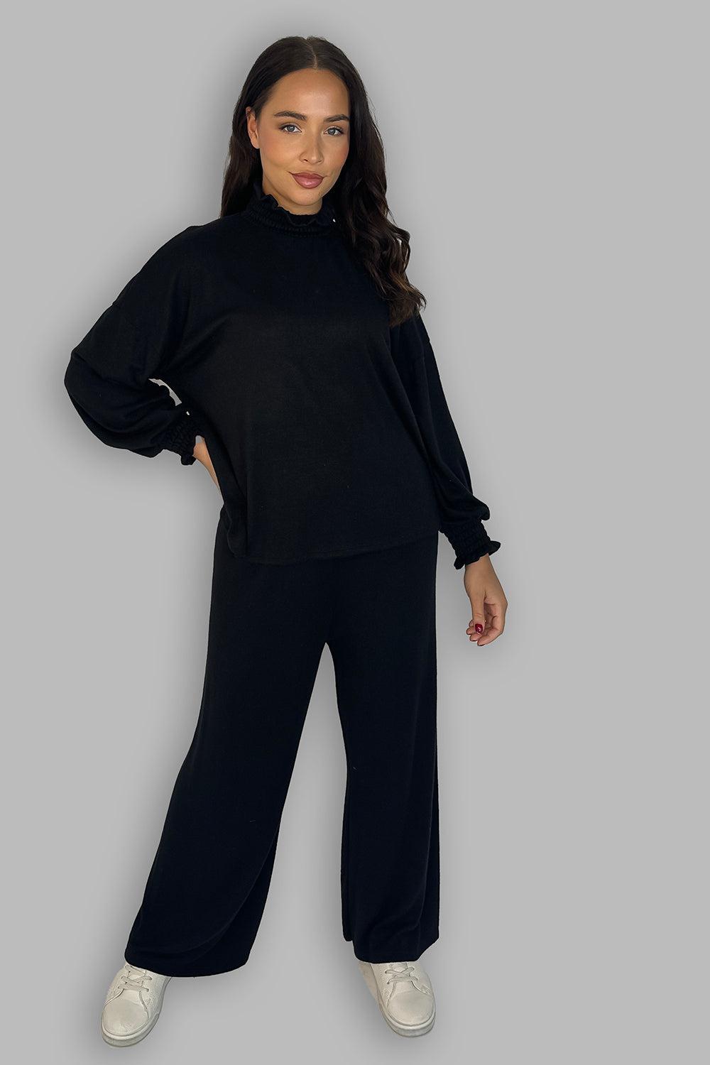 High Ruffle Neck Long Sleeves Tunic And Trousers Set