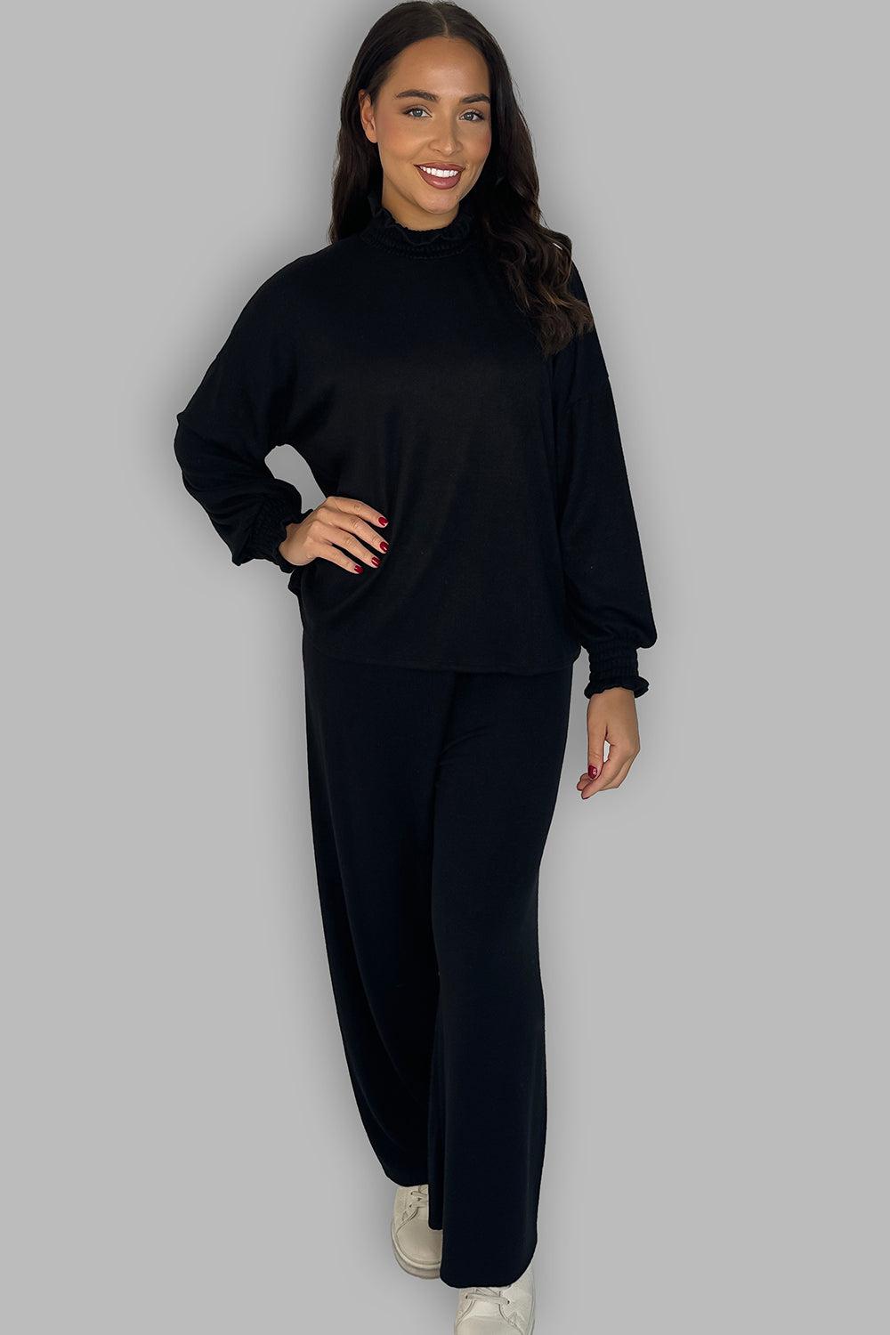 High Ruffle Neck Long Sleeves Tunic And Trousers Set