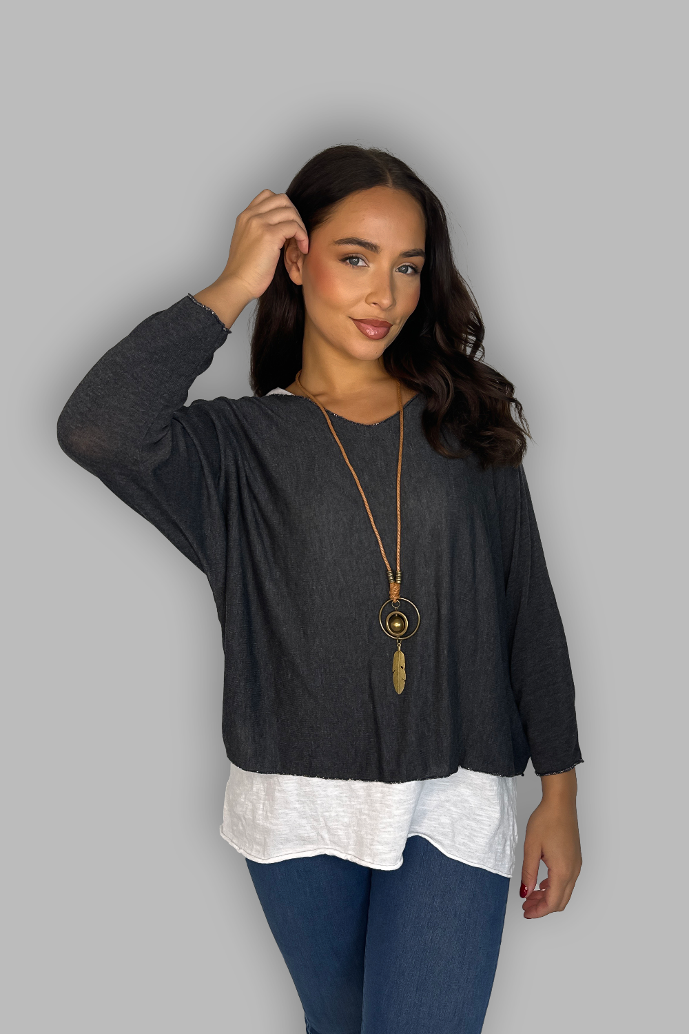 Cotton Double Layer Tunic With Necklace