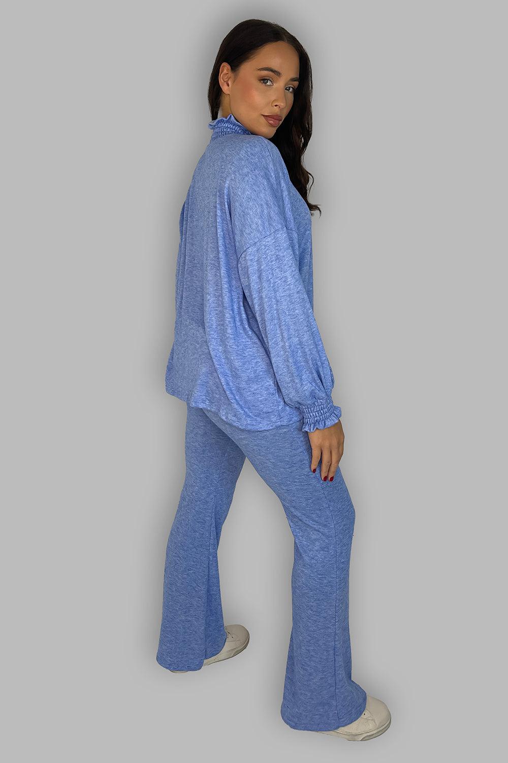 High Ruffle Neck Long Sleeves Tunic And Trousers Set