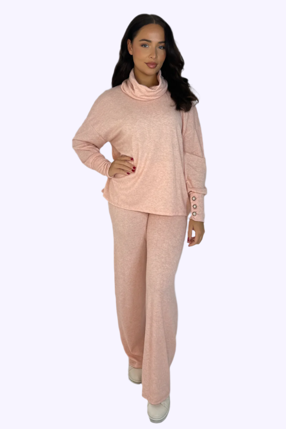 High Cowl Neck Top And Trousers Set