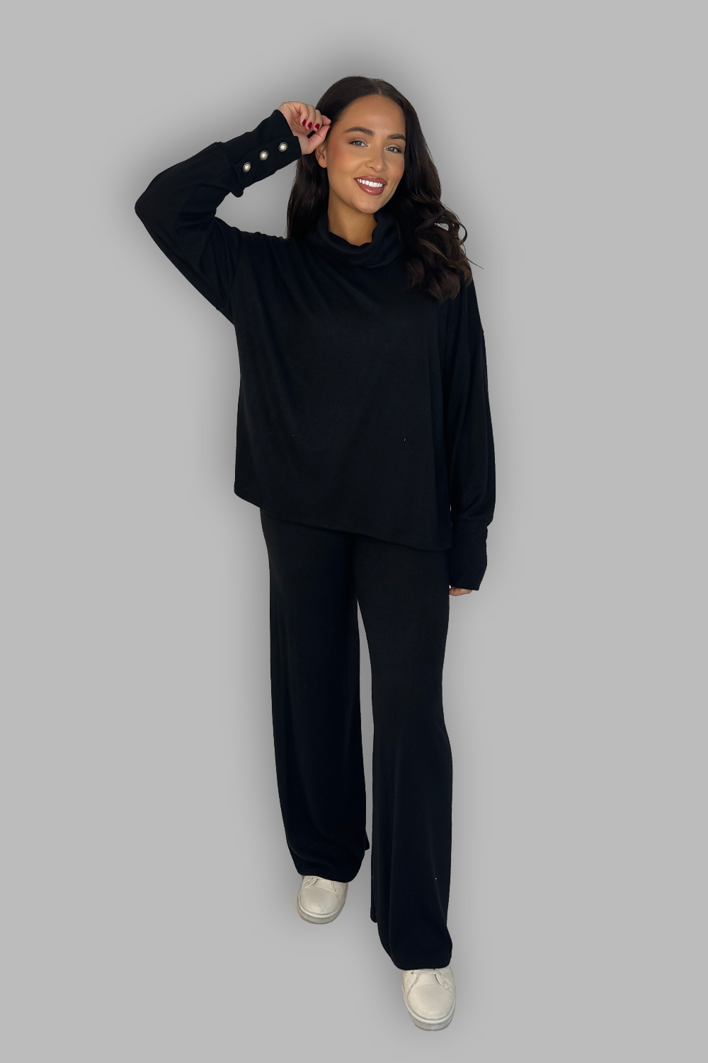 High Cowl Neck Top And Trousers Set