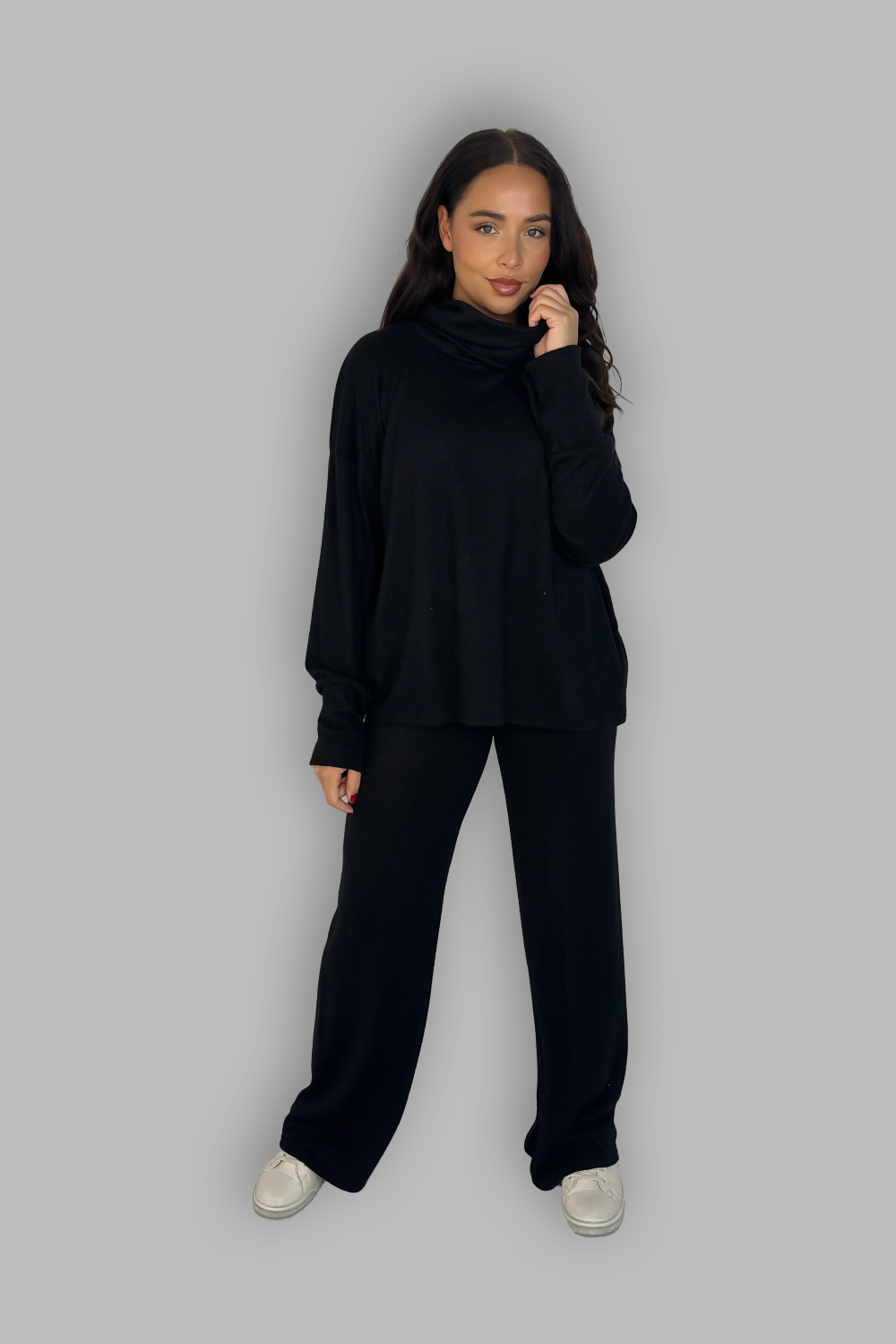 High Cowl Neck Top And Trousers Set