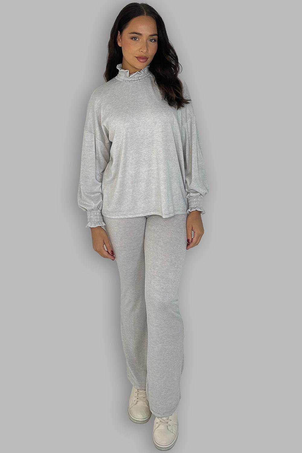 High Ruffle Neck Long Sleeves Tunic And Trousers Set