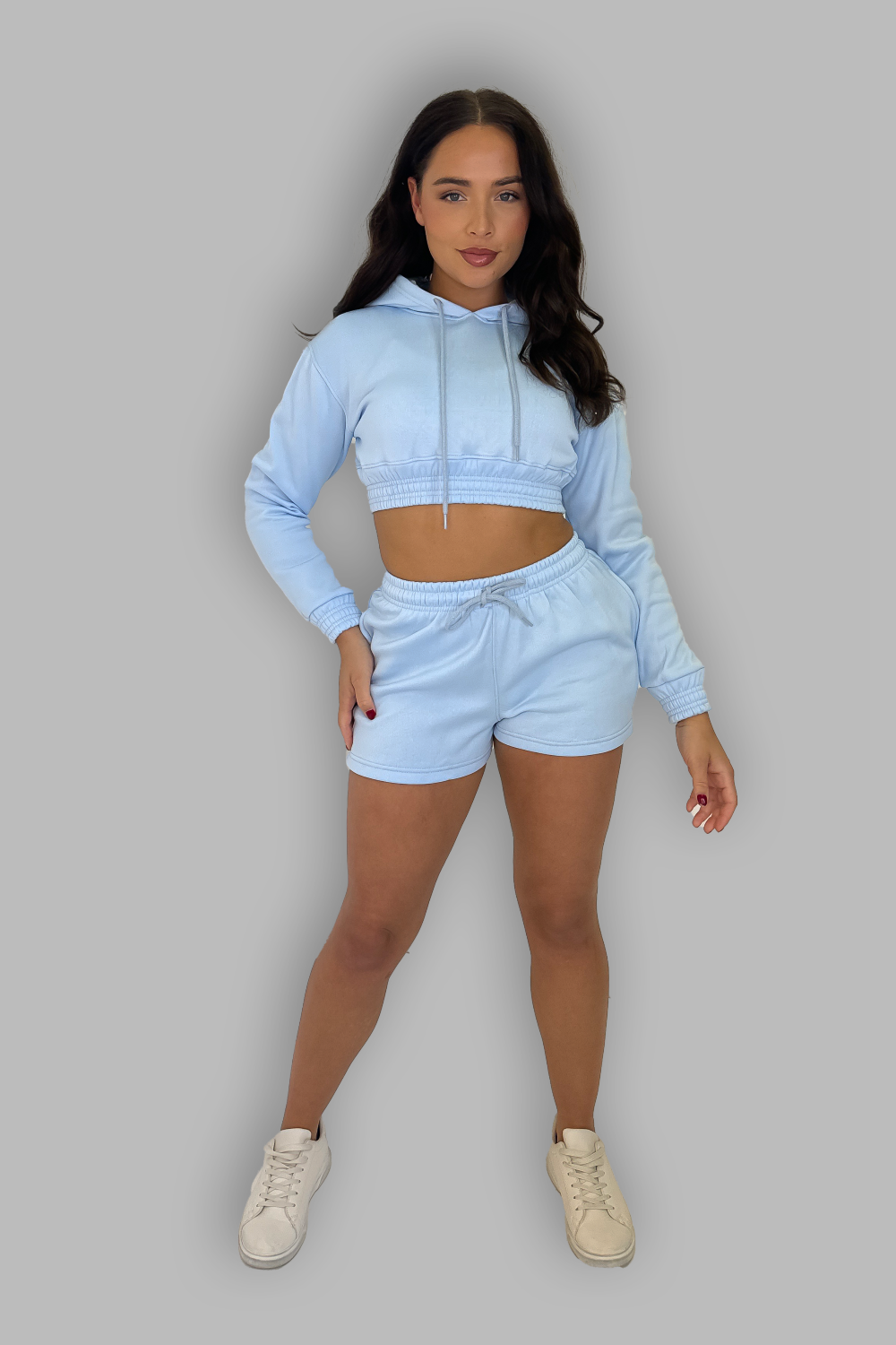 Hooded Cropped Sweatshirt and Shorts Co-Ord Set-SinglePrice