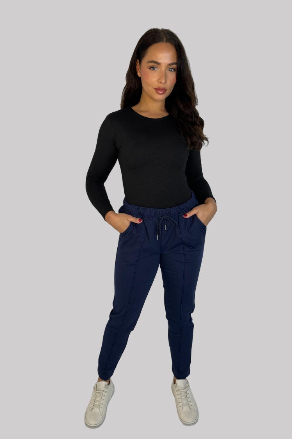 Navy Drawstring Elastic Waist Joggers