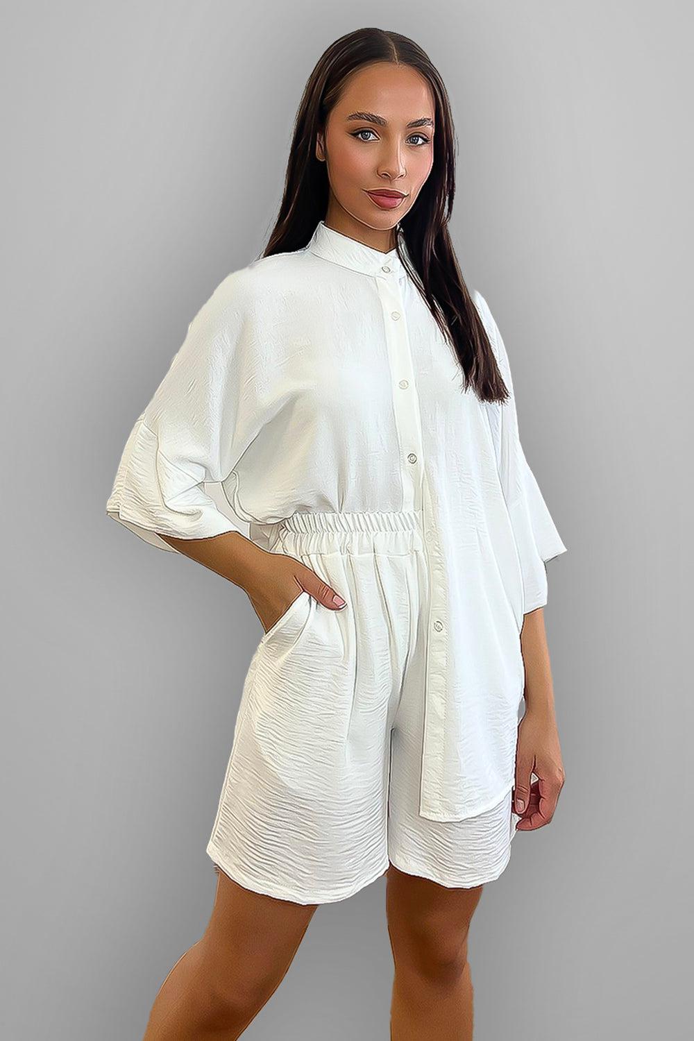 Crepe Summer Shirt And Shorts Set-SinglePrice