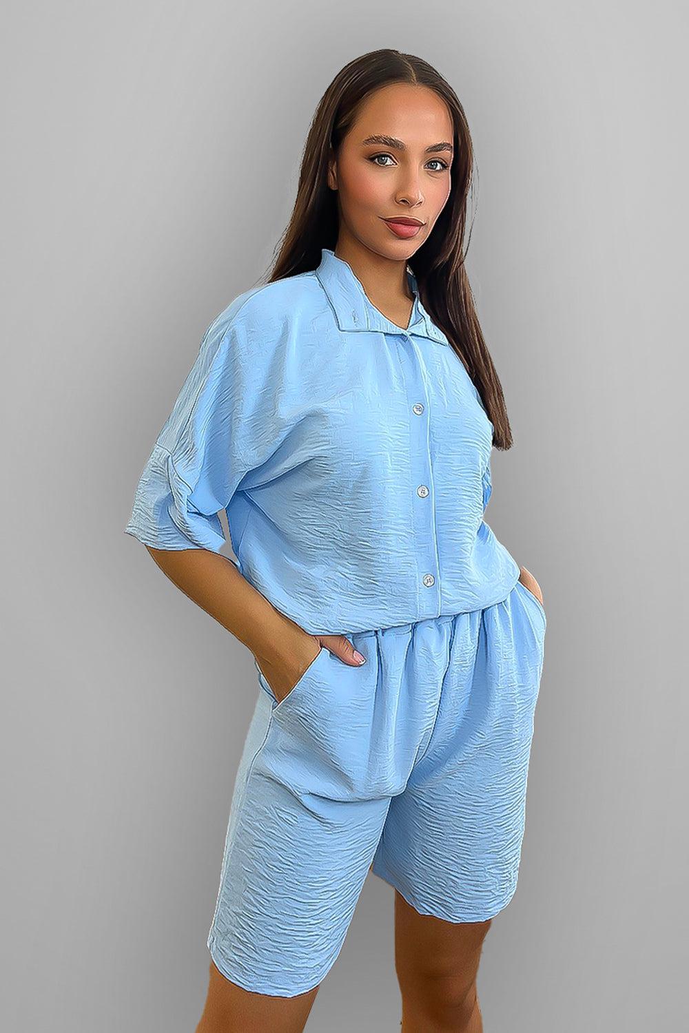 Crepe Summer Shirt And Shorts Set-SinglePrice