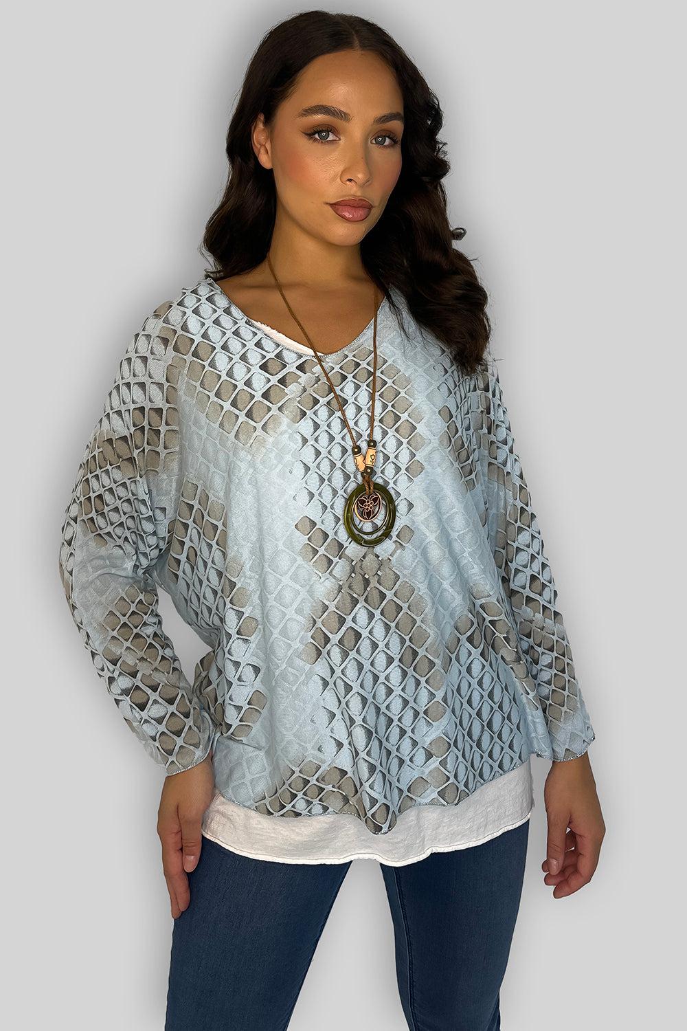 Cotton Double Layer Printed Tunic With Necklace-SinglePrice