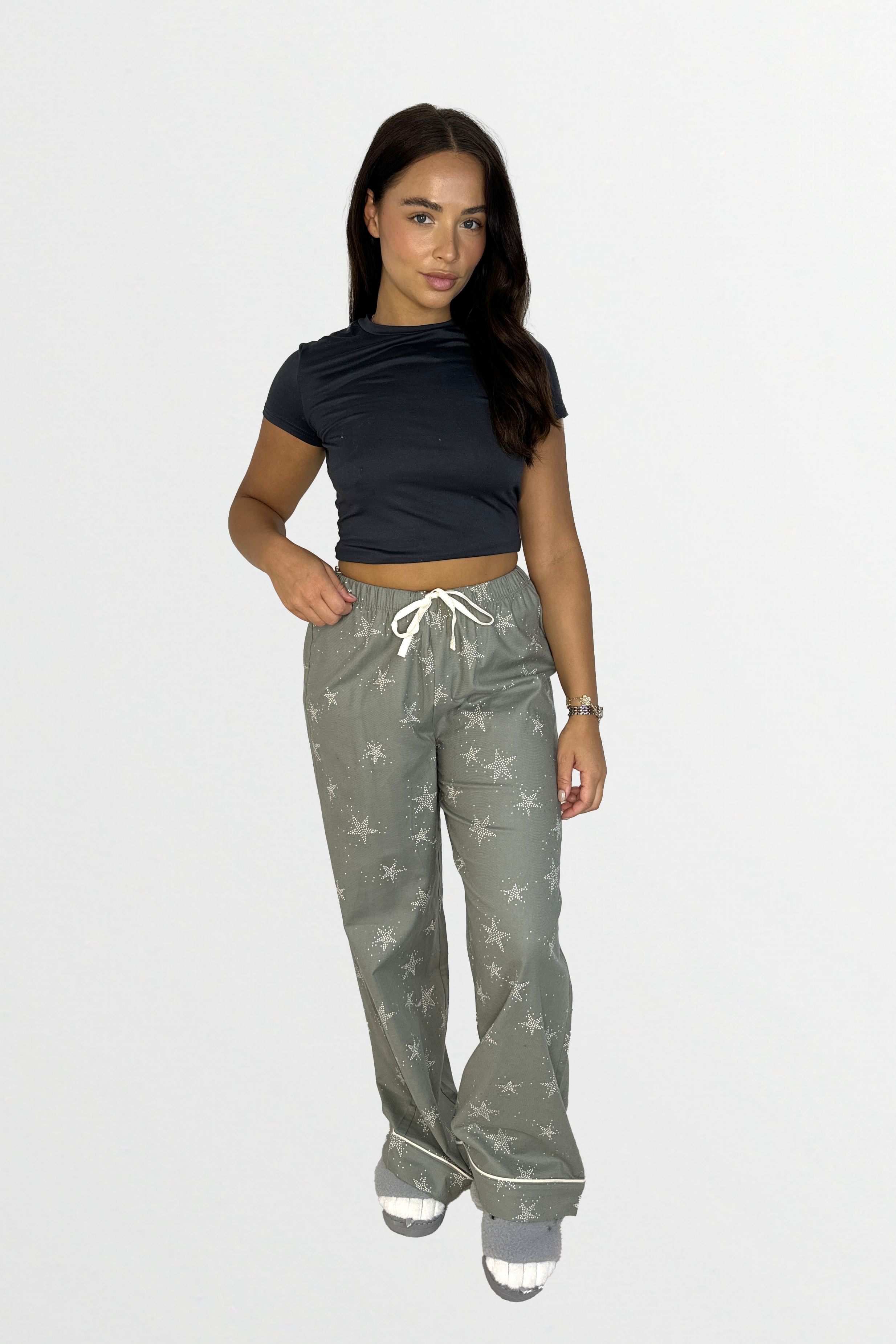 Cotton Drawstring Elasticated Waist Printed Pyjama Bottoms-SinglePrice