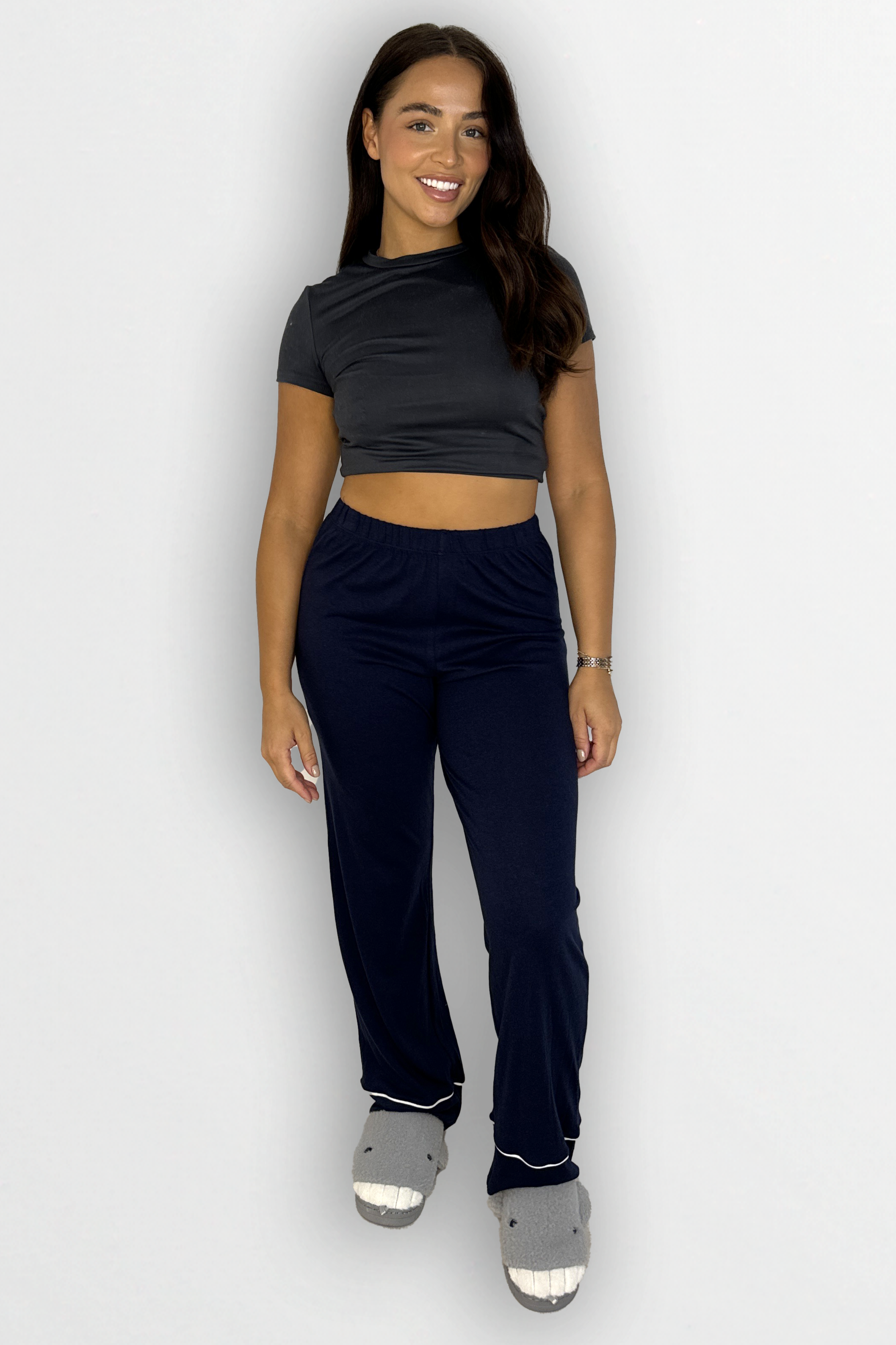 Navy Cotton Blend Stretchy Soft Pyjama Bottoms-SinglePrice