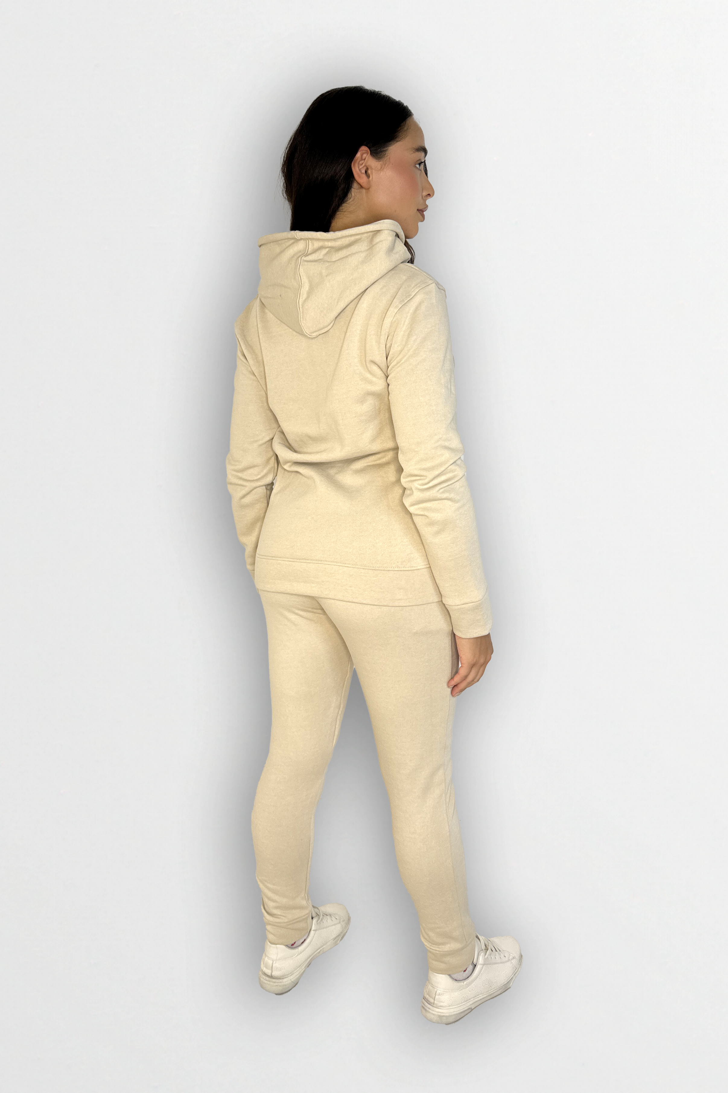 Fleeced Zip Up Hoodie And Slim Leg Cotton Blend Tracksuit Set-SinglePrice