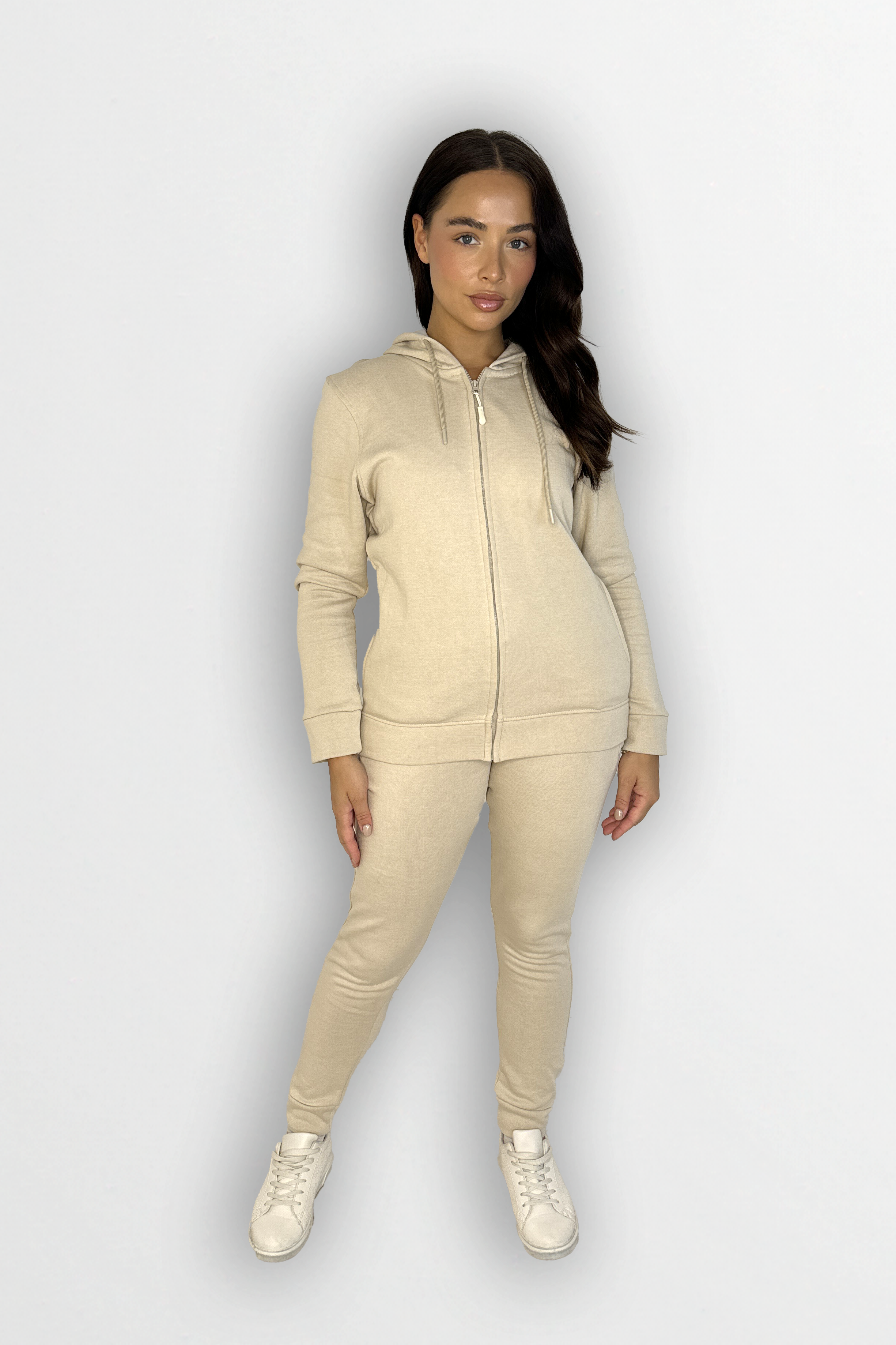 Fleeced Zip Up Hoodie And Slim Leg Cotton Blend Tracksuit Set-SinglePrice