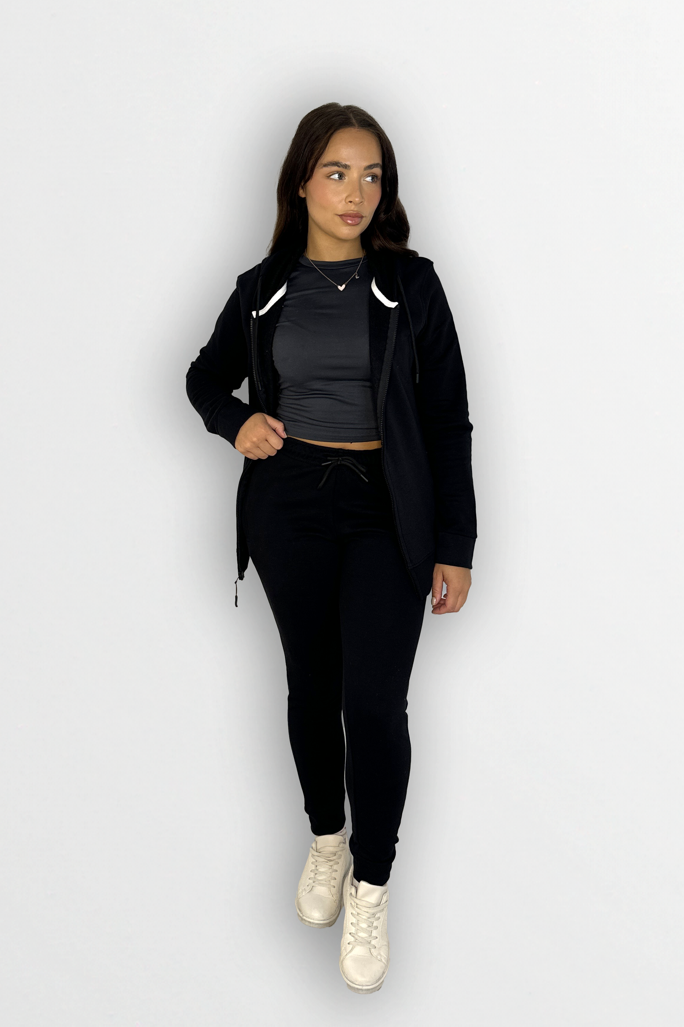 Fleeced Zip Up Hoodie And Slim Leg Cotton Blend Tracksuit Set-SinglePrice