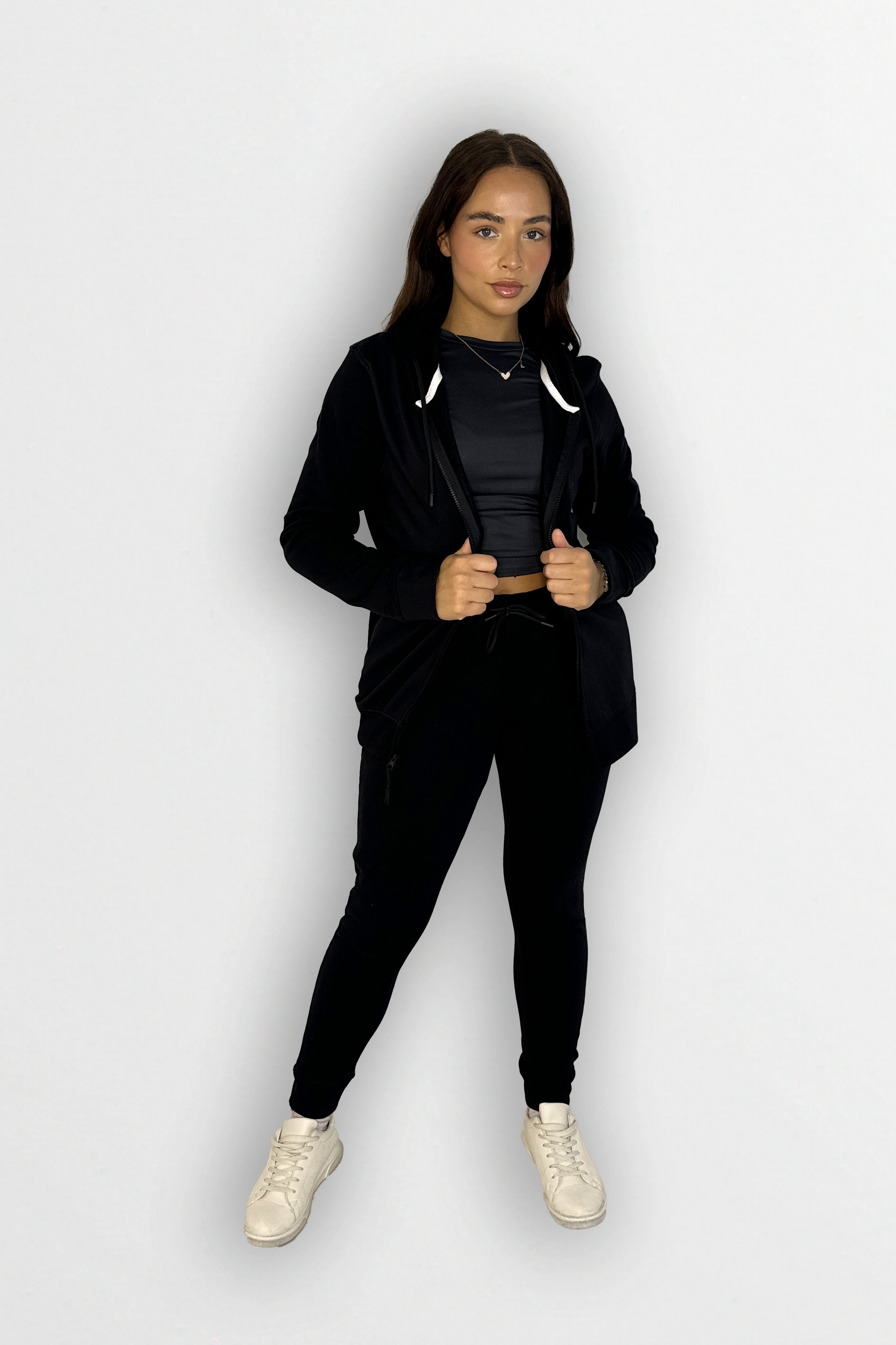 Fleeced Zip Up Hoodie And Slim Leg Cotton Blend Tracksuit Set-SinglePrice