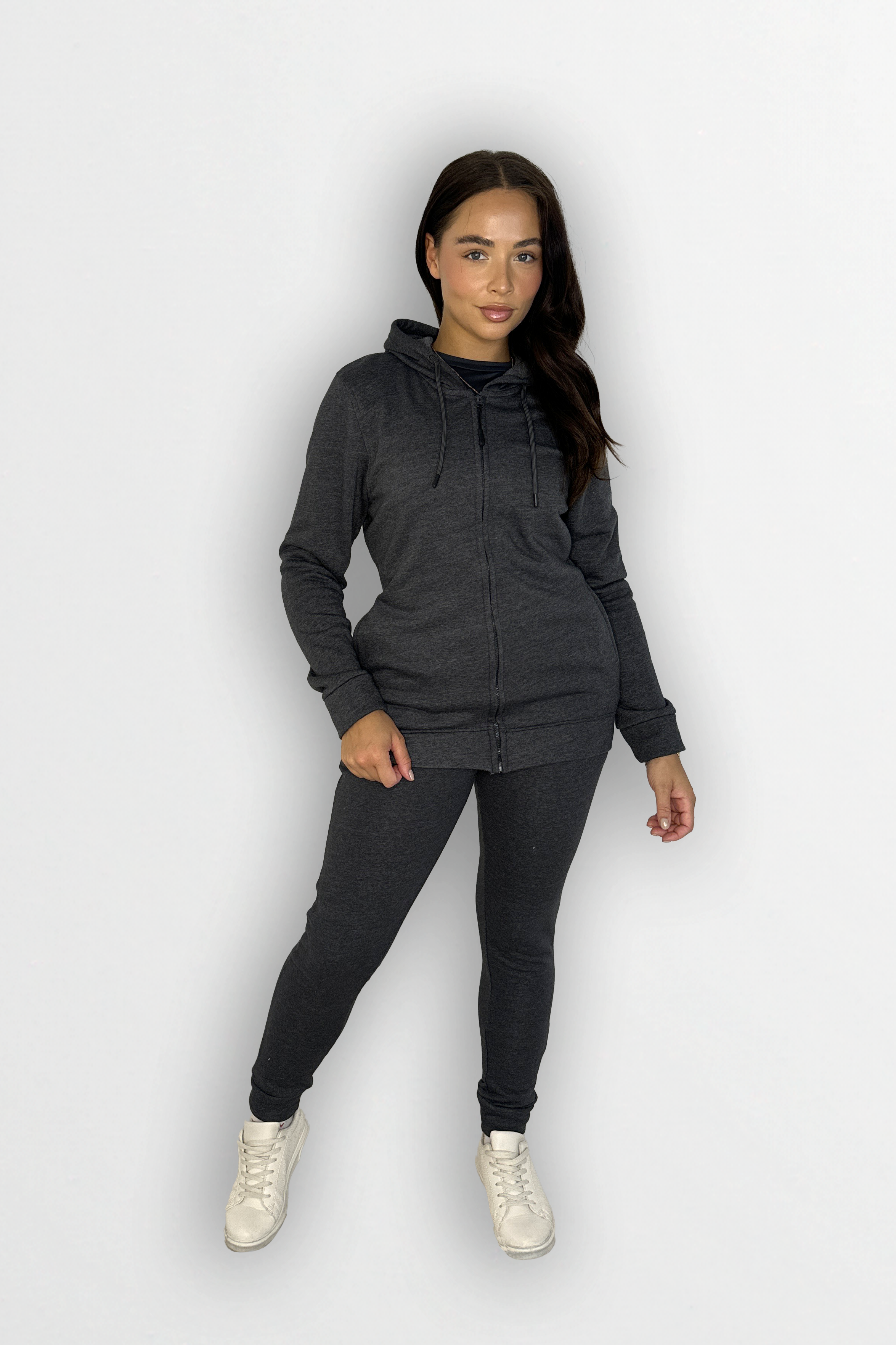 Fleeced Zip Up Hoodie And Slim Leg Cotton Blend Tracksuit Set-SinglePrice