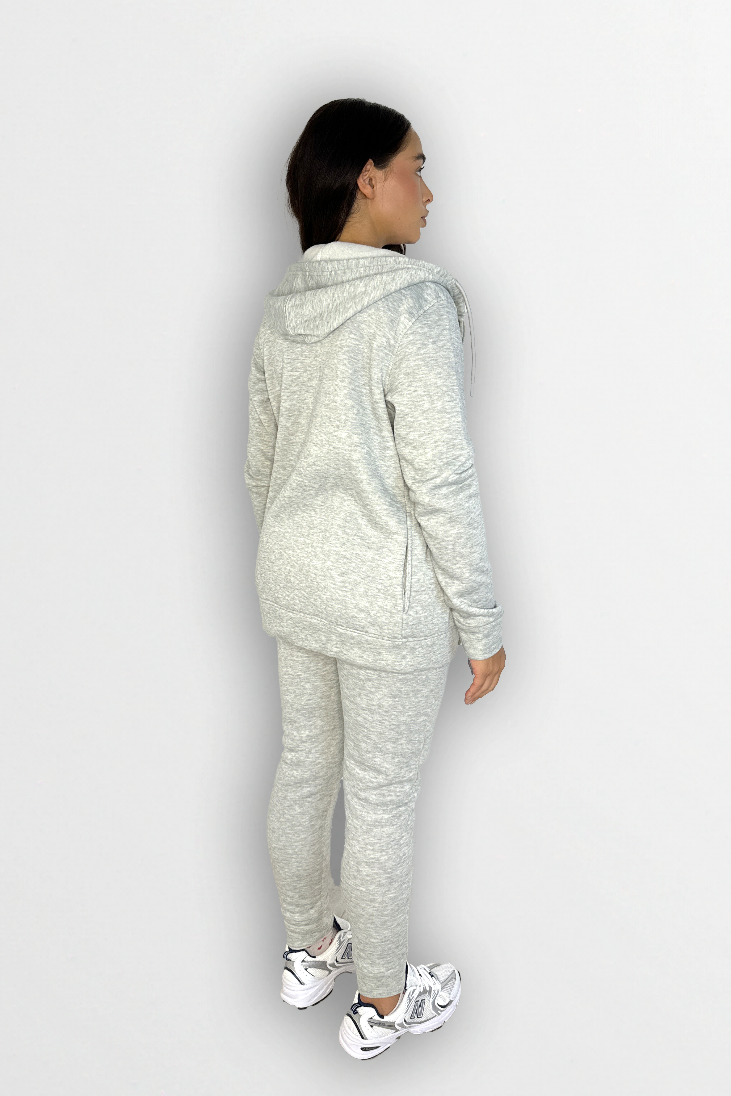 Fleeced Zip Up Hoodie And Slim Leg Cotton Blend Tracksuit Set-SinglePrice