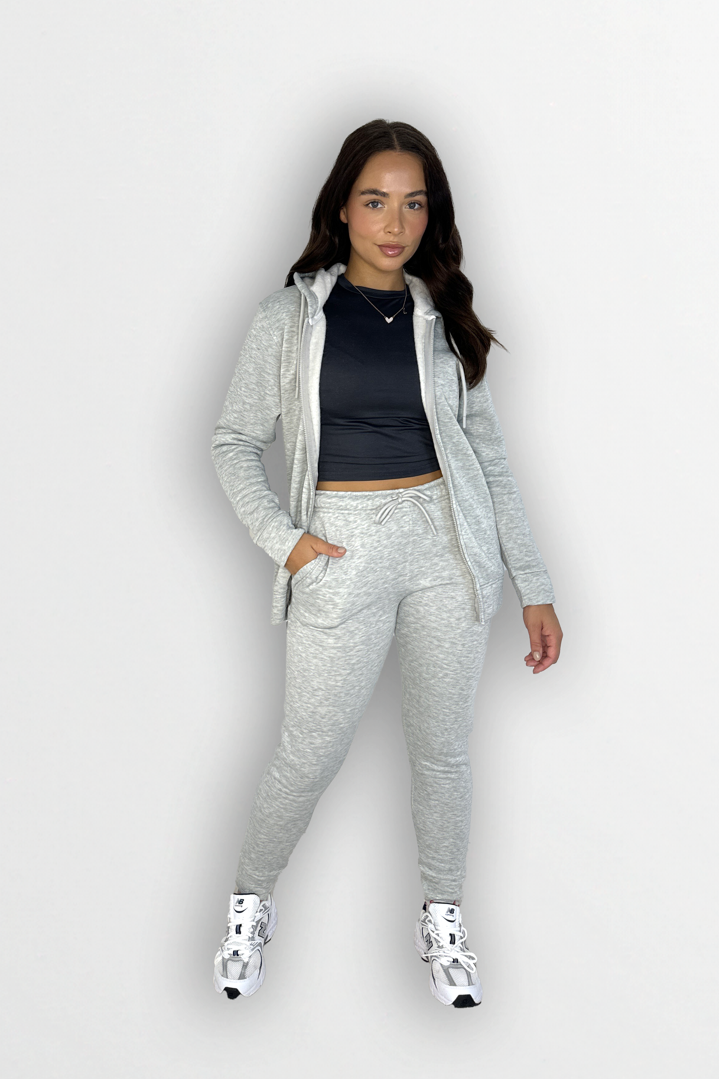 Fleeced Zip Up Hoodie And Slim Leg Cotton Blend Tracksuit Set-SinglePrice