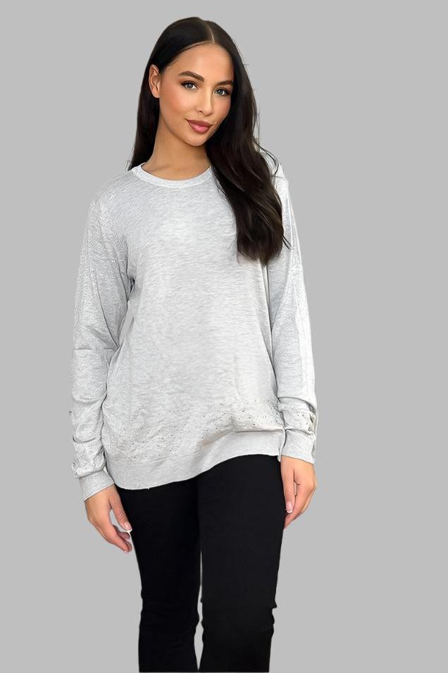 Grey Crystals Embellished Pullover-SinglePrice