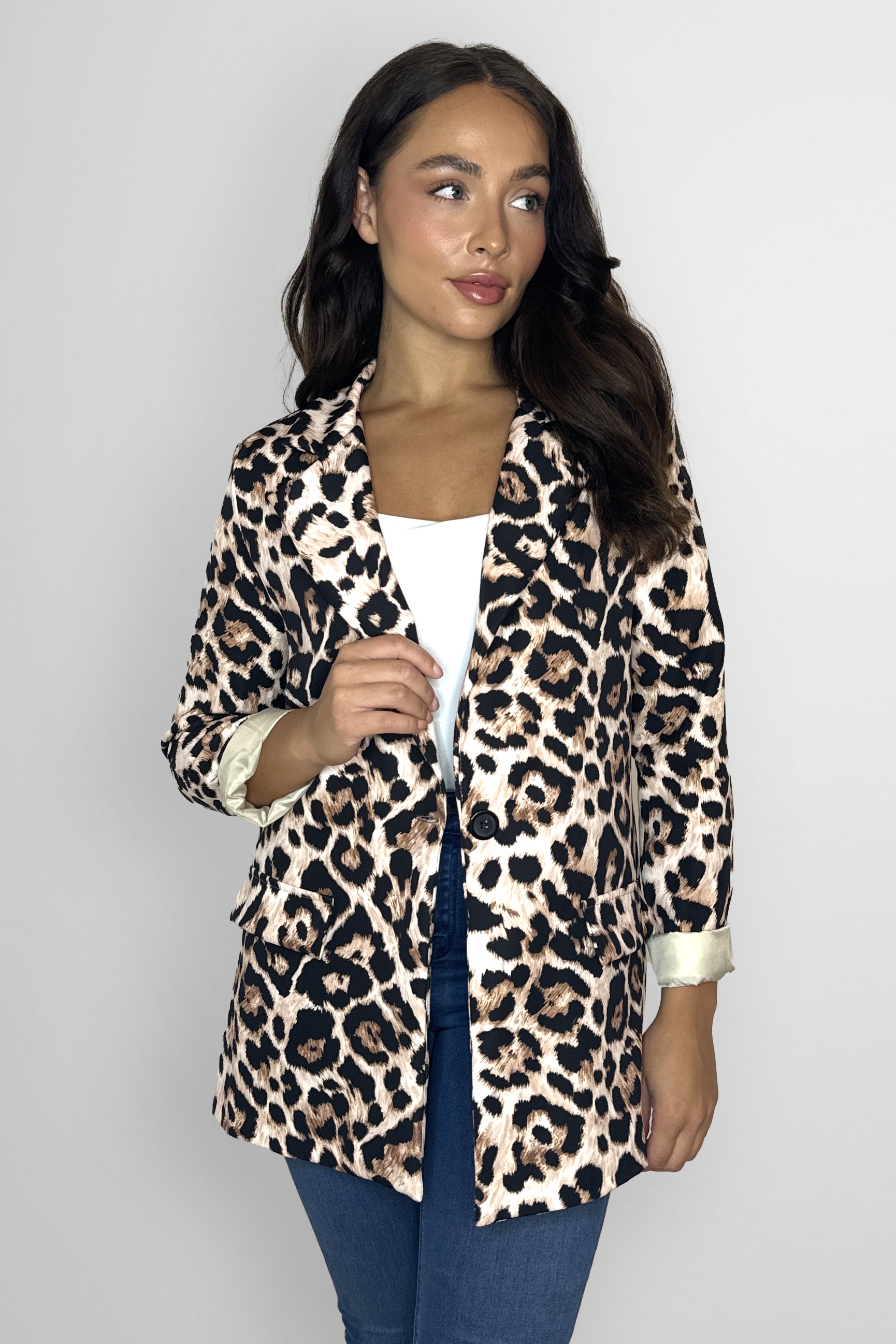 Single Breasted Relaxed Fit Leopard Print Blazer-SinglePrice