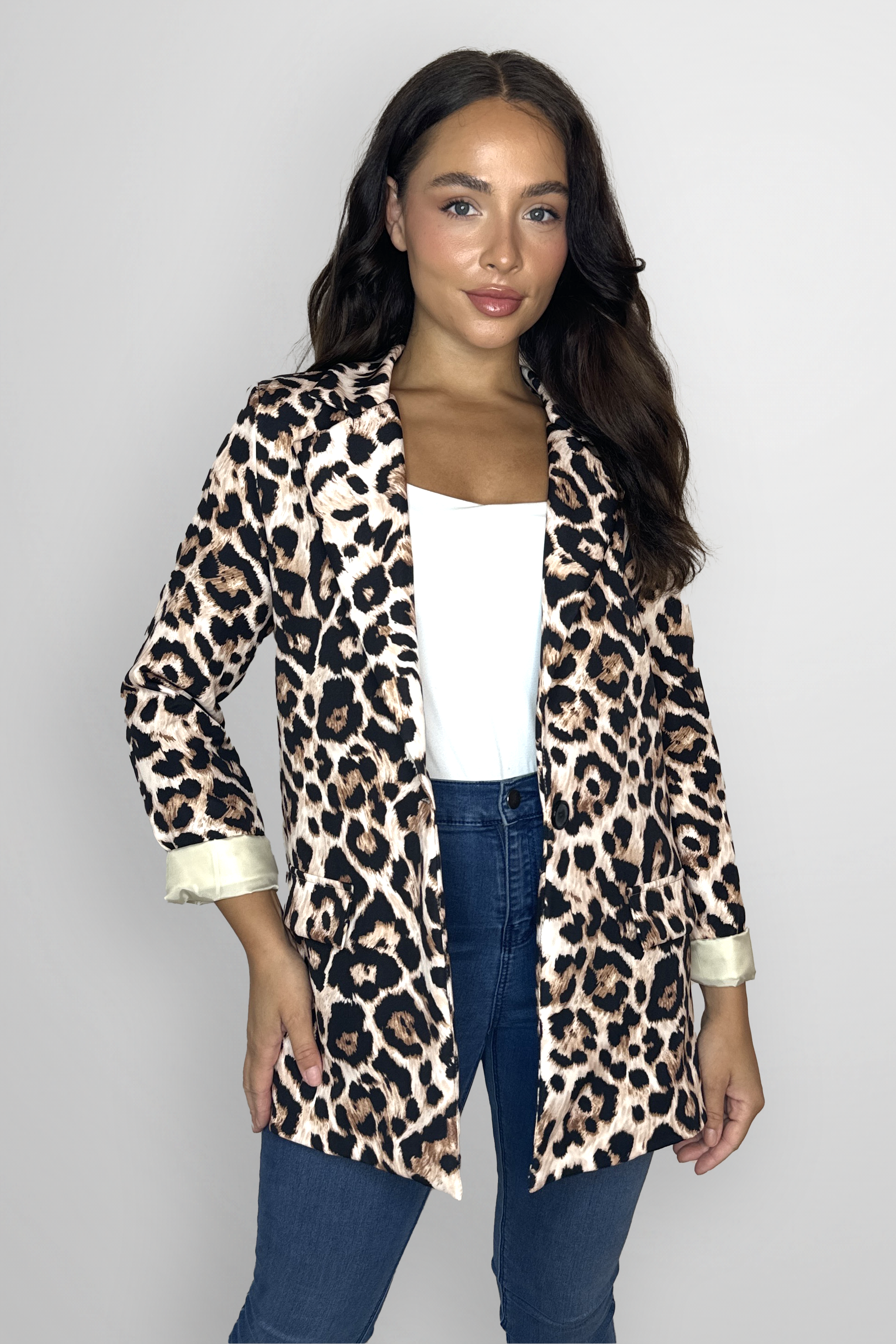 Single Breasted Relaxed Fit Leopard Print Blazer-SinglePrice