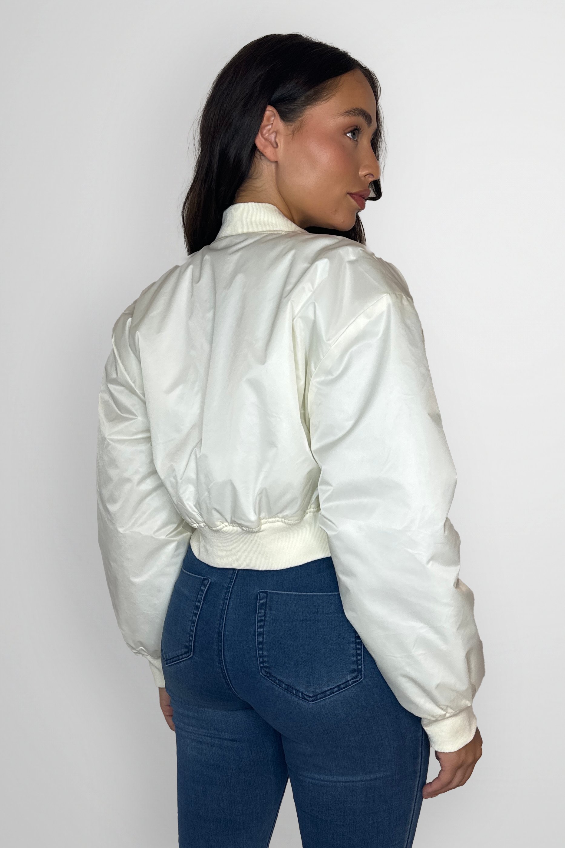 Large Front Pocket Relaxed Fit Short Bomber Jacket-SinglePrice