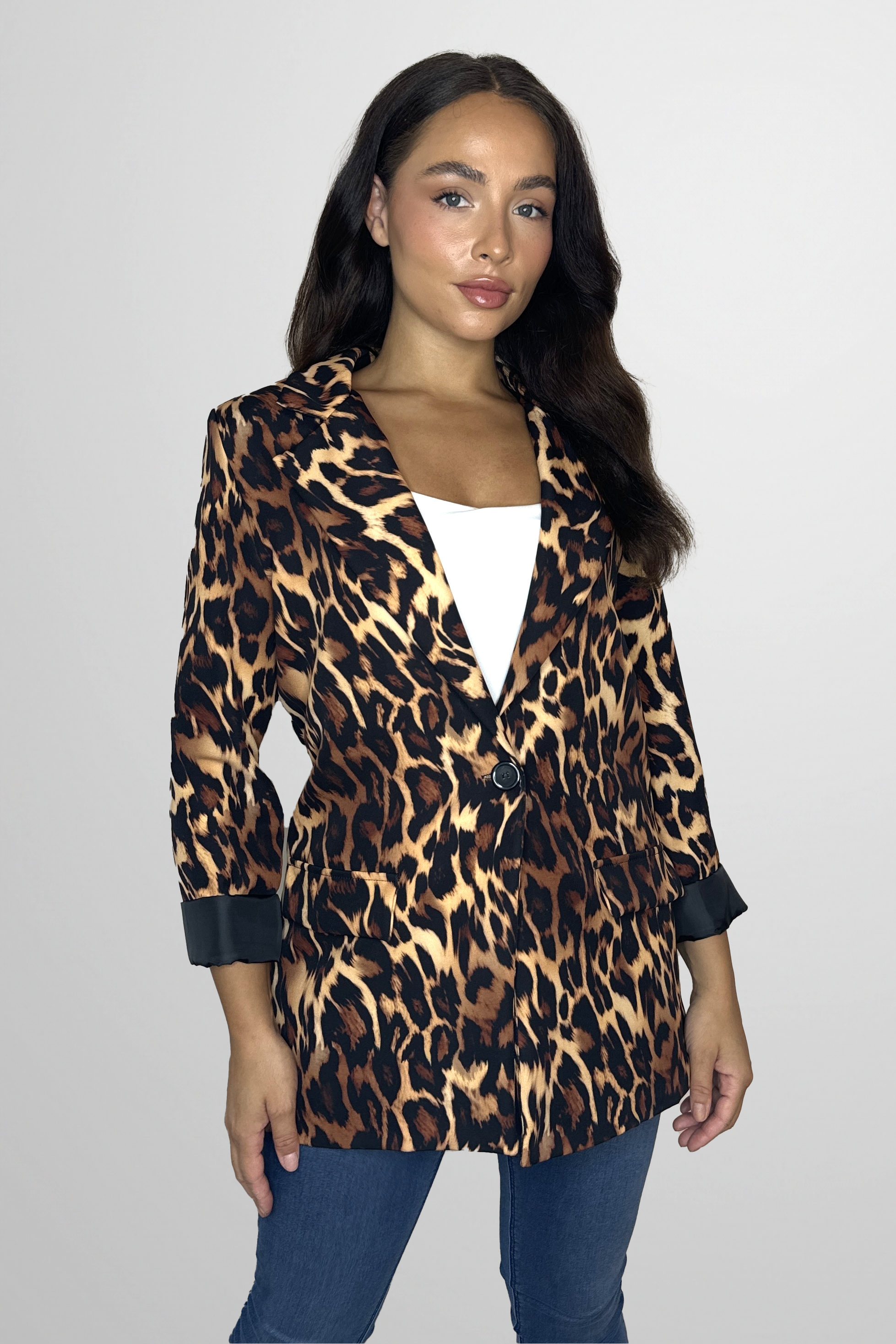 Single Breasted Relaxed Fit Leopard Print Blazer-SinglePrice