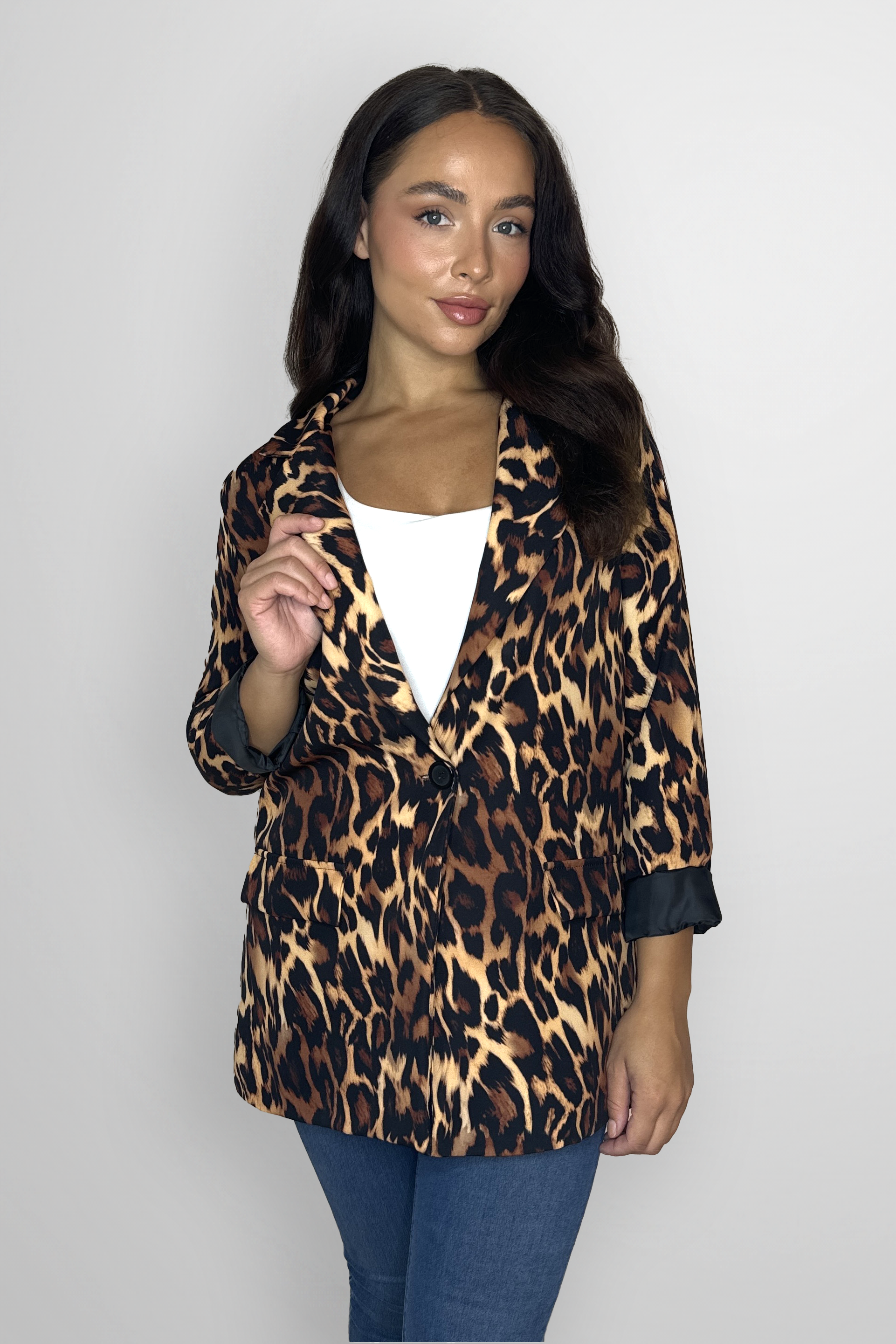 Single Breasted Relaxed Fit Leopard Print Blazer-SinglePrice