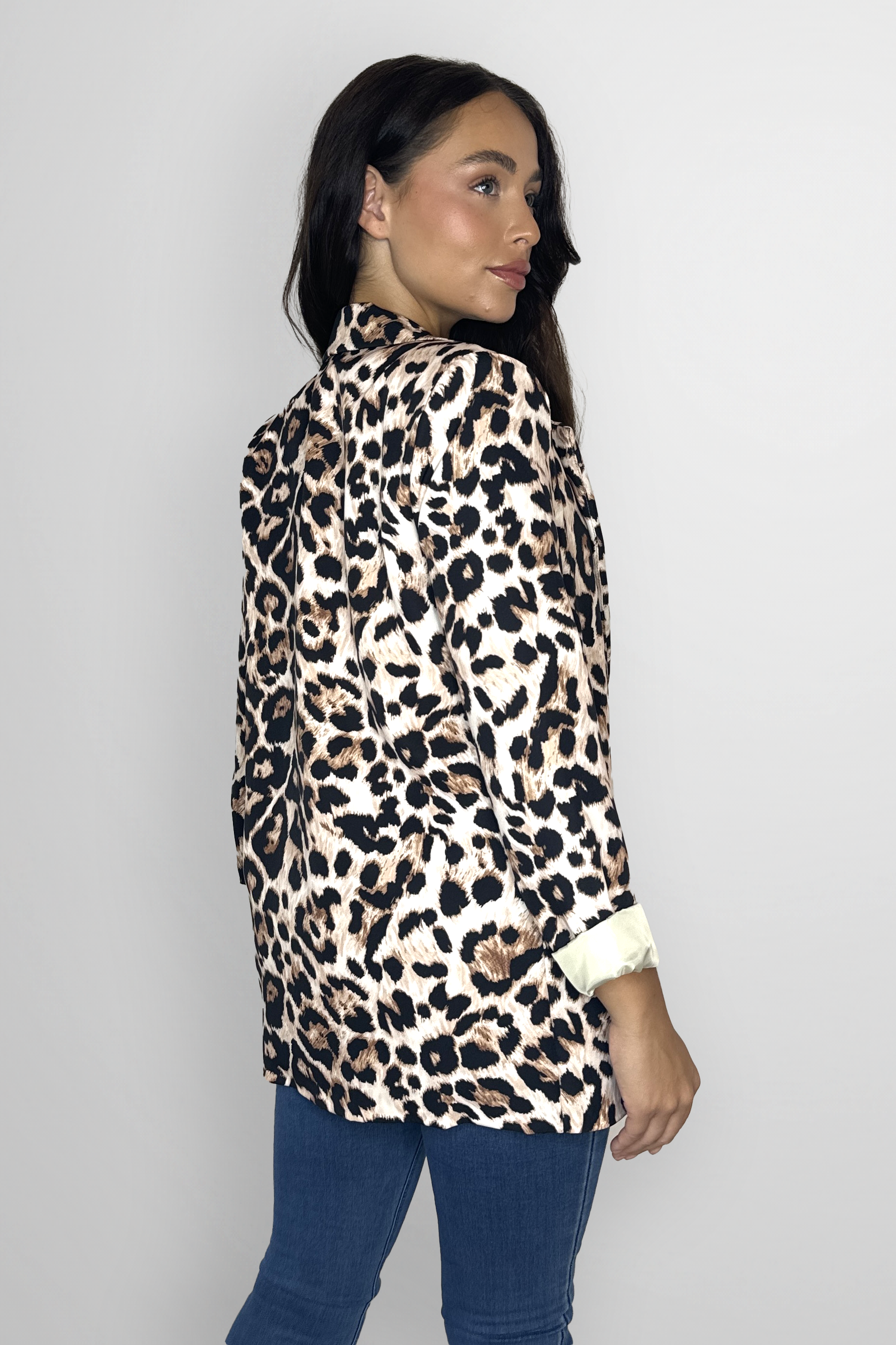 Single Breasted Relaxed Fit Leopard Print Blazer-SinglePrice