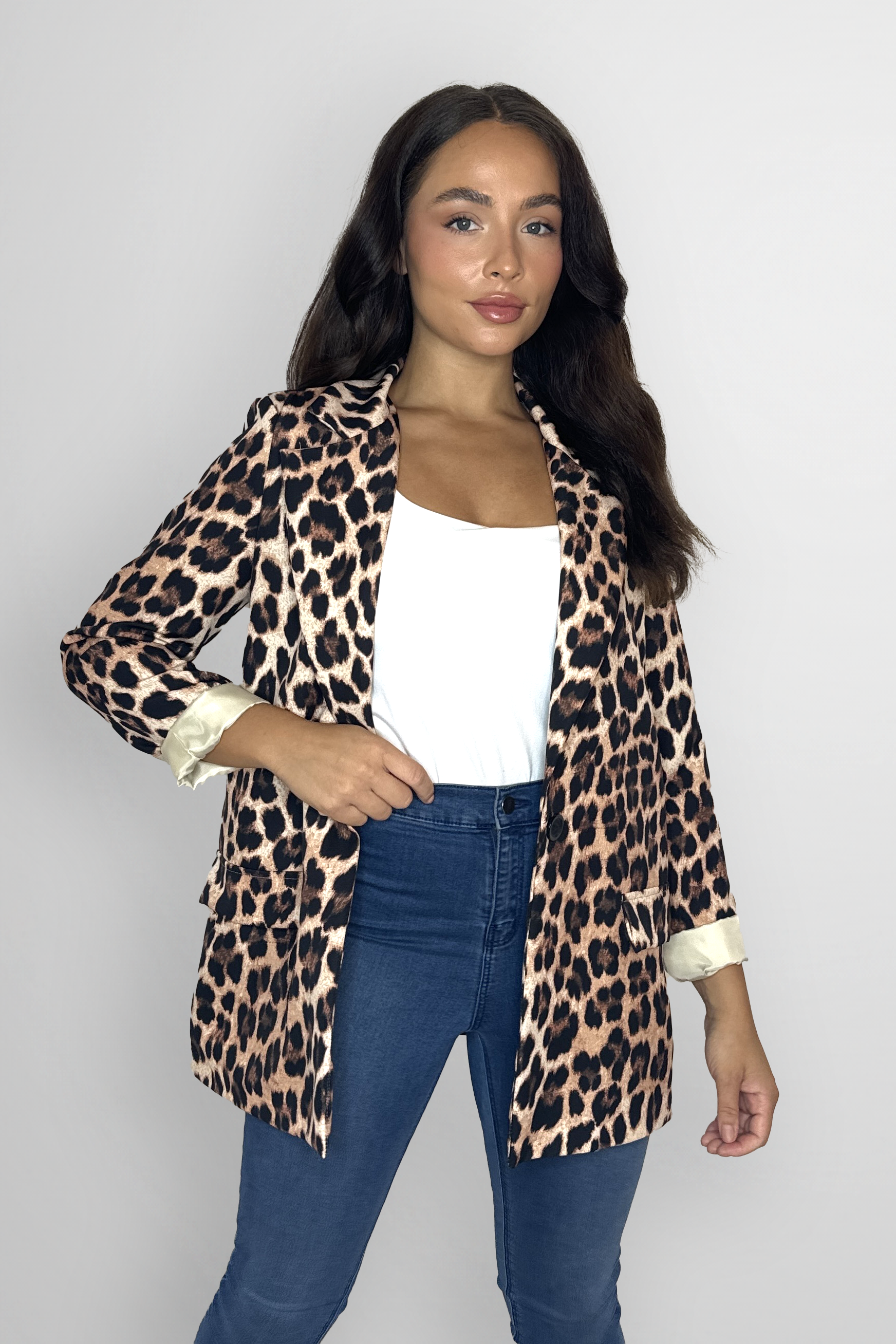 Single Breasted Relaxed Fit Leopard Print Blazer-SinglePrice