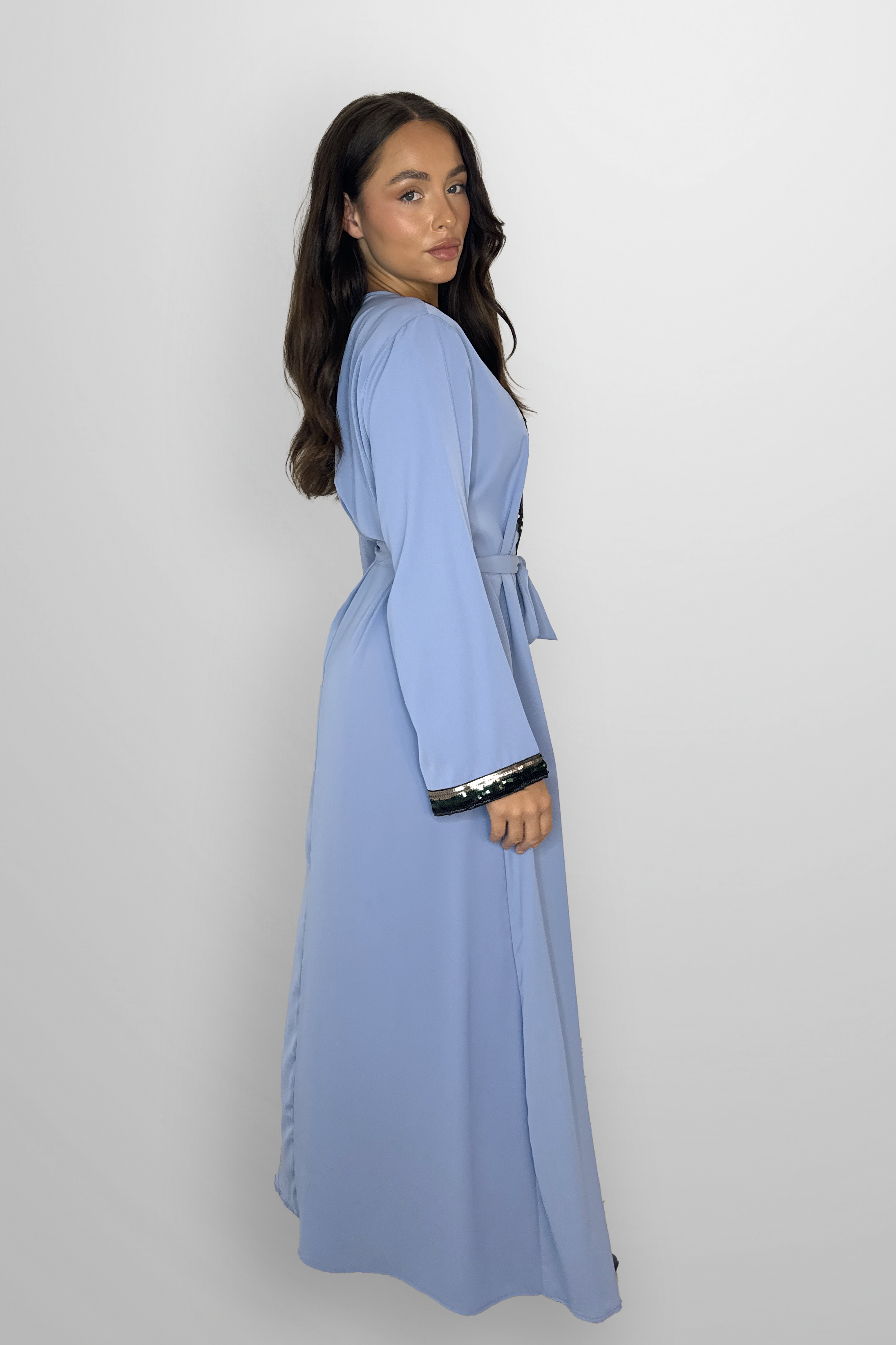 Elegant Embellished DetailTie Up Waist A-Line Modest Maxi Dress-SinglePrice