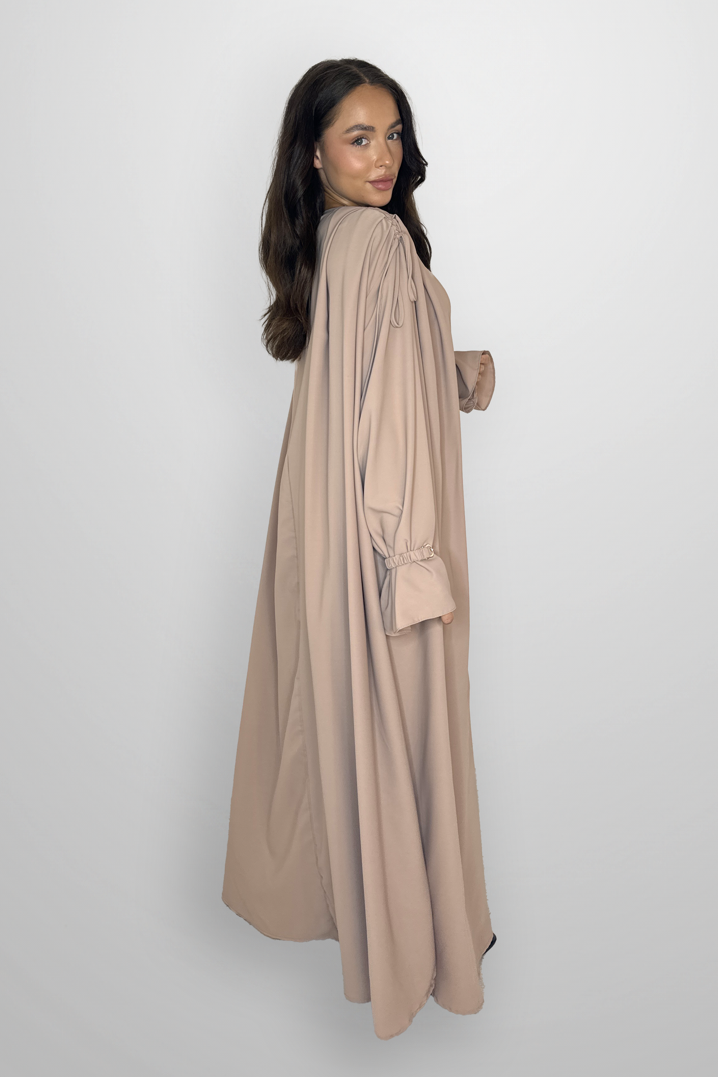 Boat Neckline Frill Embellished Long Sleeve relaxed Modest Dress-SinglePrice