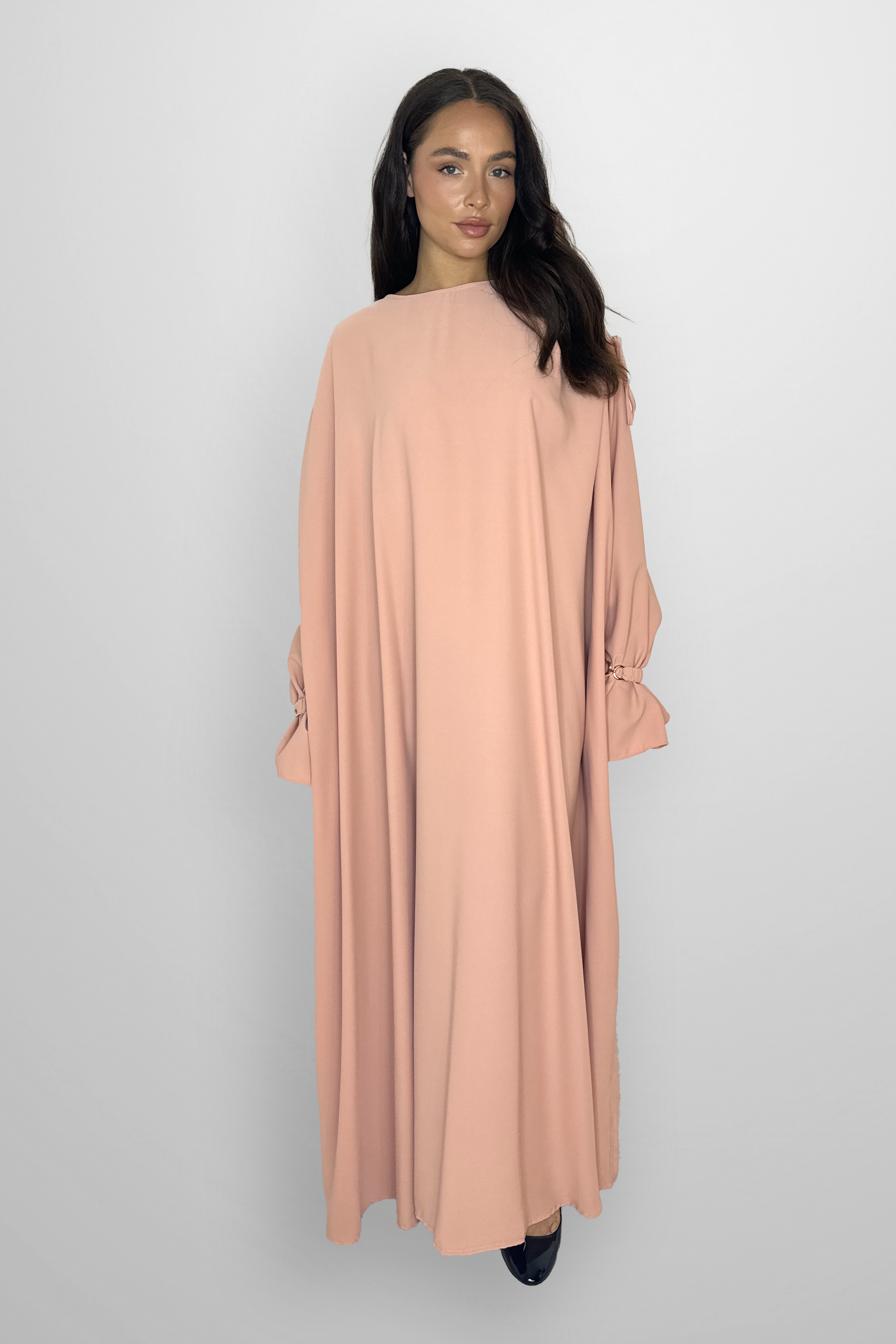 Boat Neckline Frill Embellished Long Sleeve relaxed Modest Dress-SinglePrice