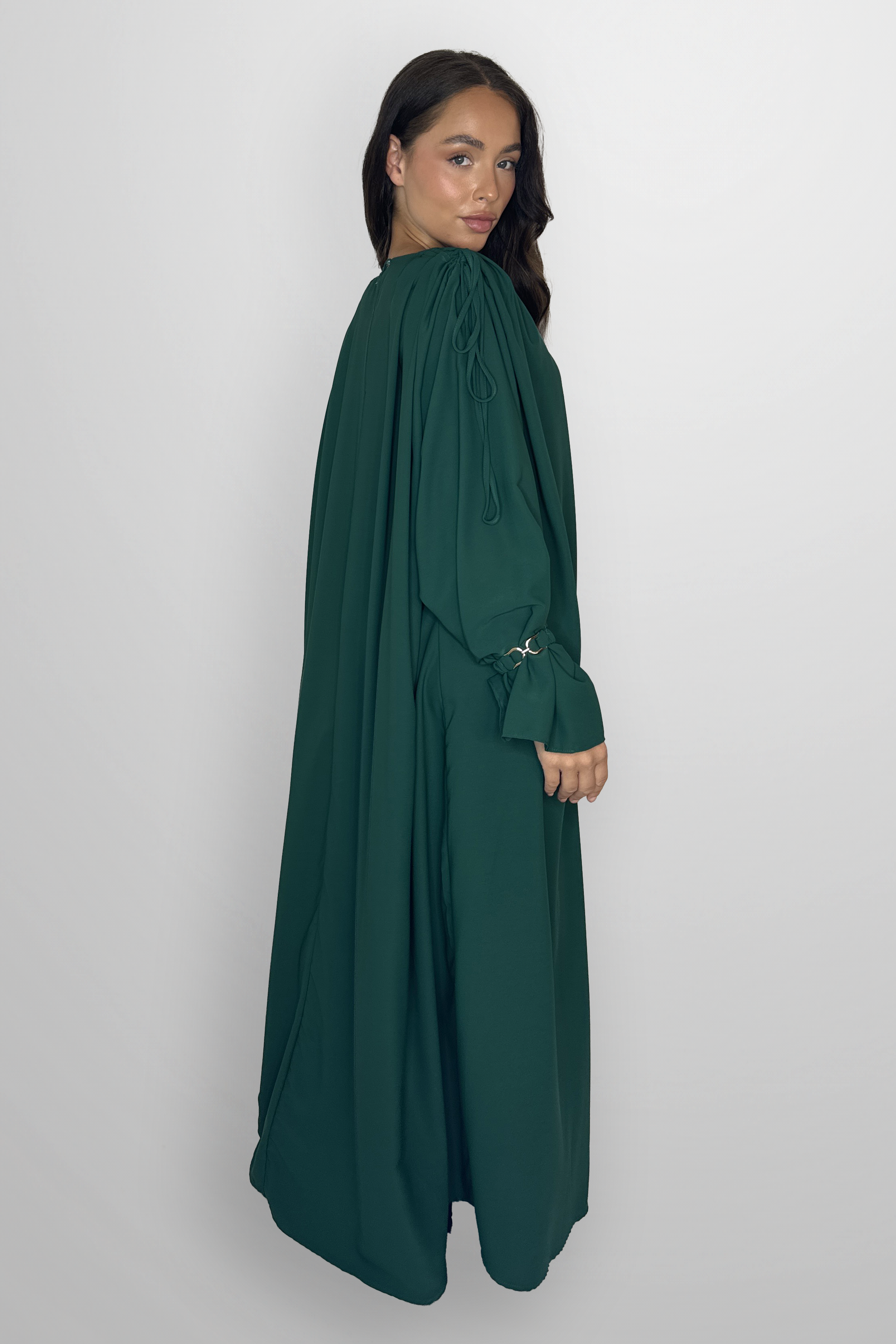 Boat Neckline Frill Embellished Long Sleeve relaxed Modest Dress-SinglePrice